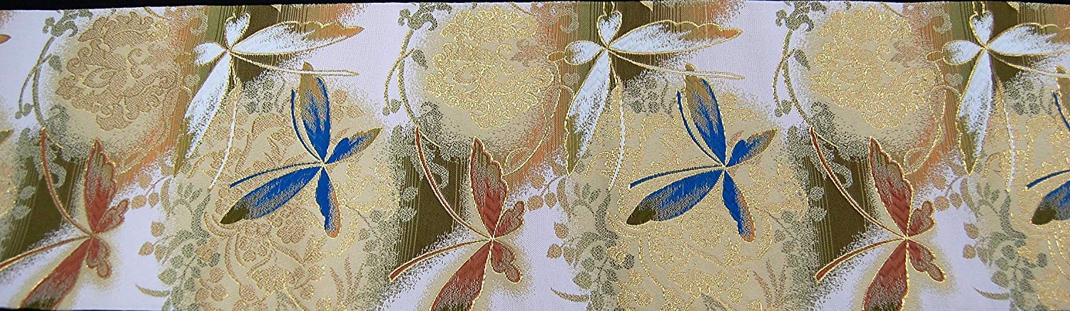 Japanese Traditional Kimono Table Runner - Kinran Butterfly Pattern Fabric for Dining Table Decor, Wedding, and Tea Ceremony