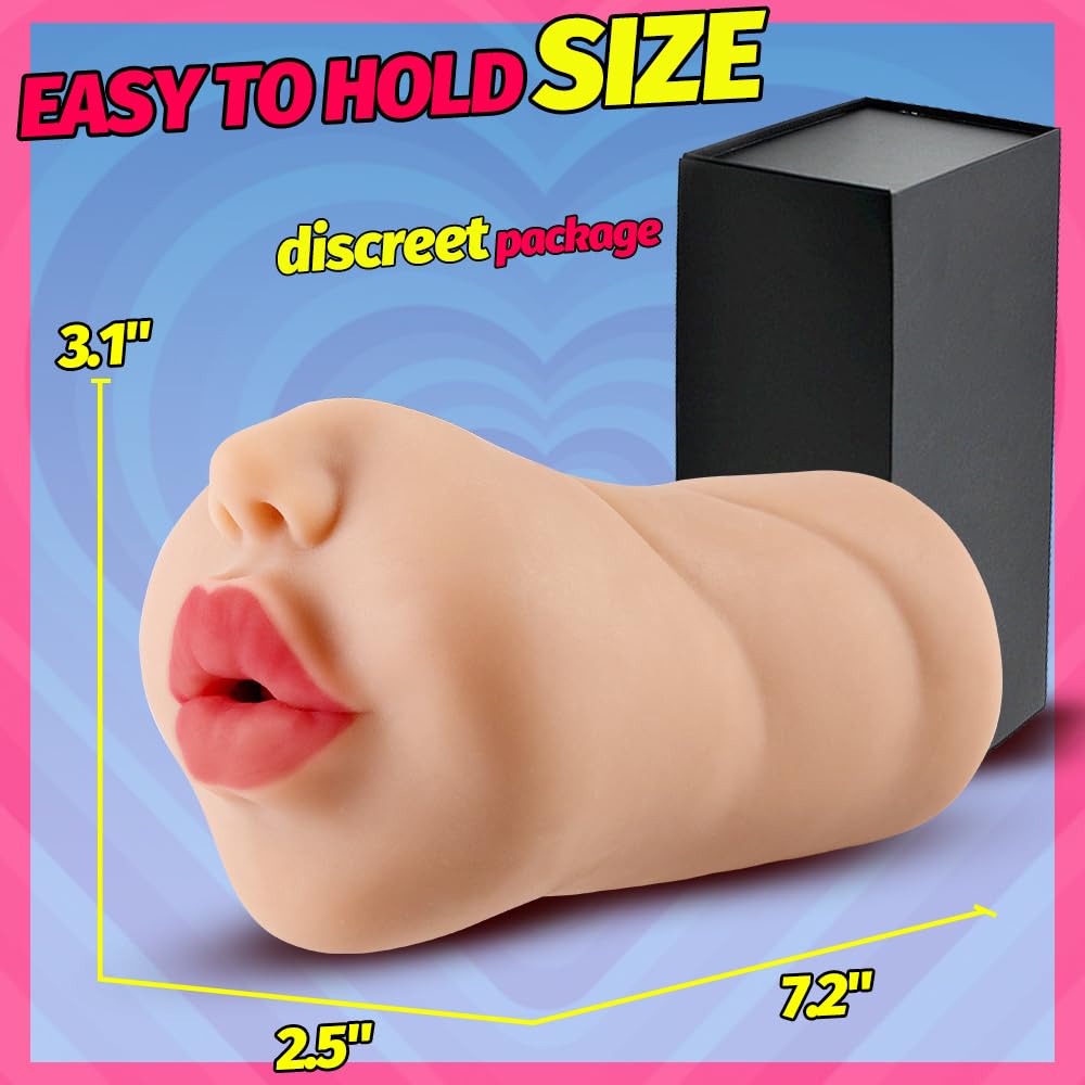 Realistic Mouth Male Masturbator with Teeth & Tongue - Deep Throat Pocket Pussy Blowjob Stroker for Men | Adult Sex Toy for Oral Pleasure & Solo Play (Light Brown) | Perfect for Discreet Masturbation, Couples Play & Enhancing Intimacy