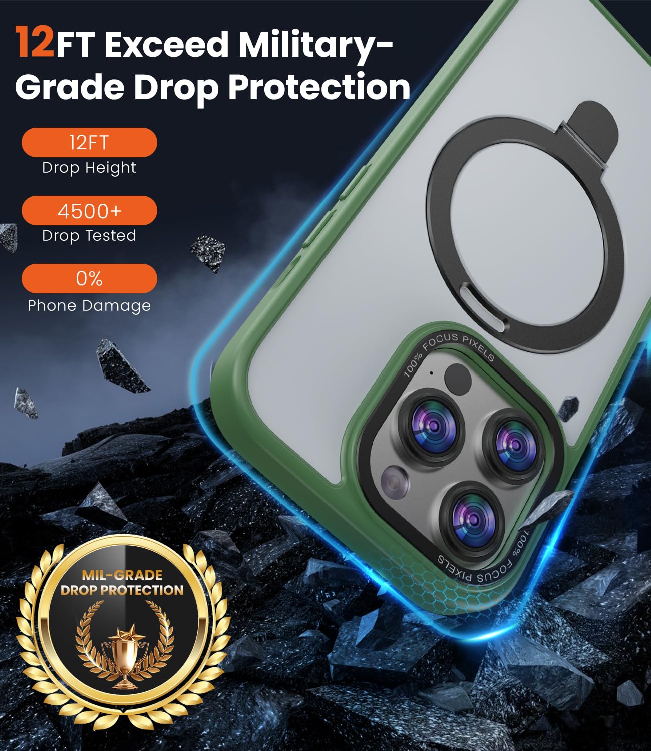 Magnetic iPhone 13 Pro Case with Invisible Stand - Slim Translucent Matte Cover [Military-Grade Drop Protection & MagSafe Compatible] for 6.1