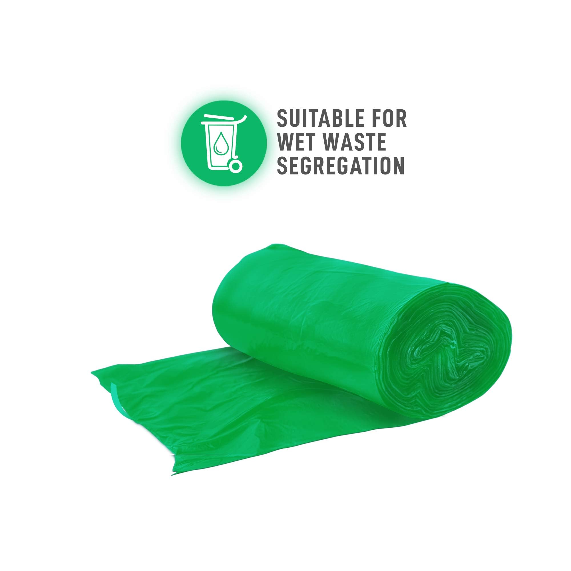 Presto! Small Green Garbage Bags - 180 Count (30 Bags x 6 Rolls) | 17x19 Inch Trash Bags for Wet Waste | Kitchen, Bathroom & Office Use | Durable & Leak-Proof