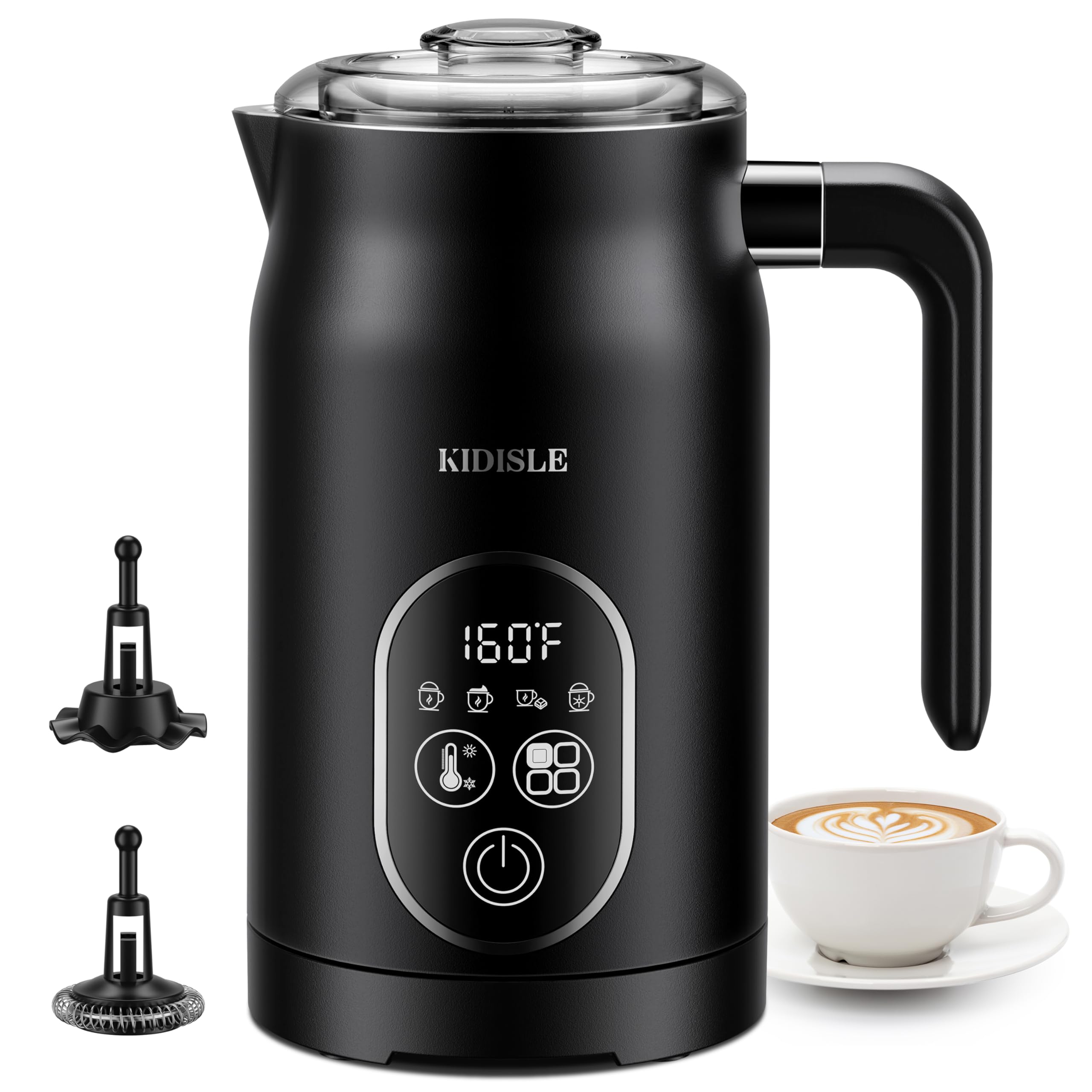 4-in-1 Electric Milk Frother with Temperature Control - Automatic Warm & Cold Foam Maker for Coffee, Latte, Cappuccino - Perfect for Home Baristas & Coffee Shops