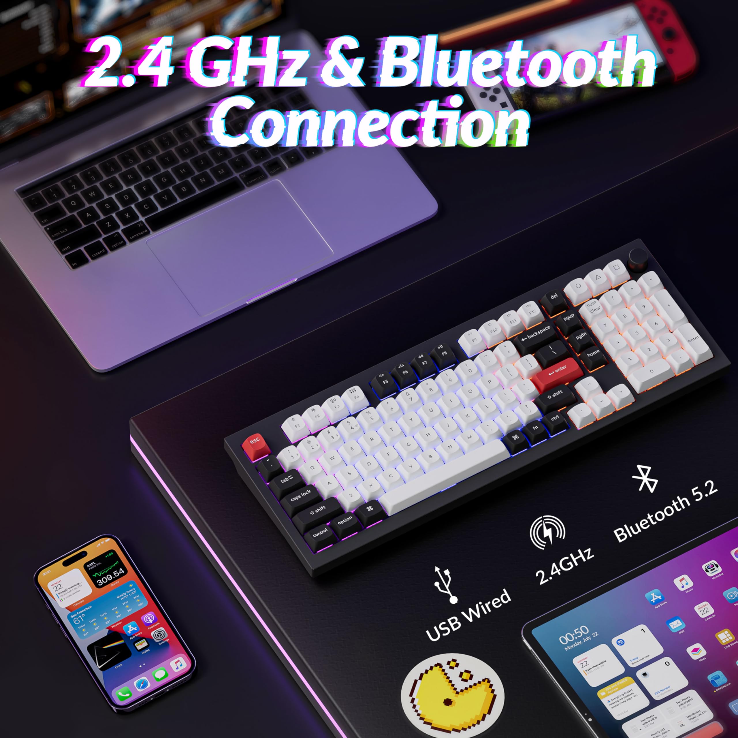 Keychron Q5 HE Wireless Gaming Keyboard with Hall Effect Gateron Double-Rail Magnetic Switches - Adjustable Actuation, 2.4GHz/Bluetooth/Wired, QMK RGB Backlit, Aluminum Frame for Mac/Windows/Linux (Black) | Perfect for Competitive Gaming, Office Work & Programming