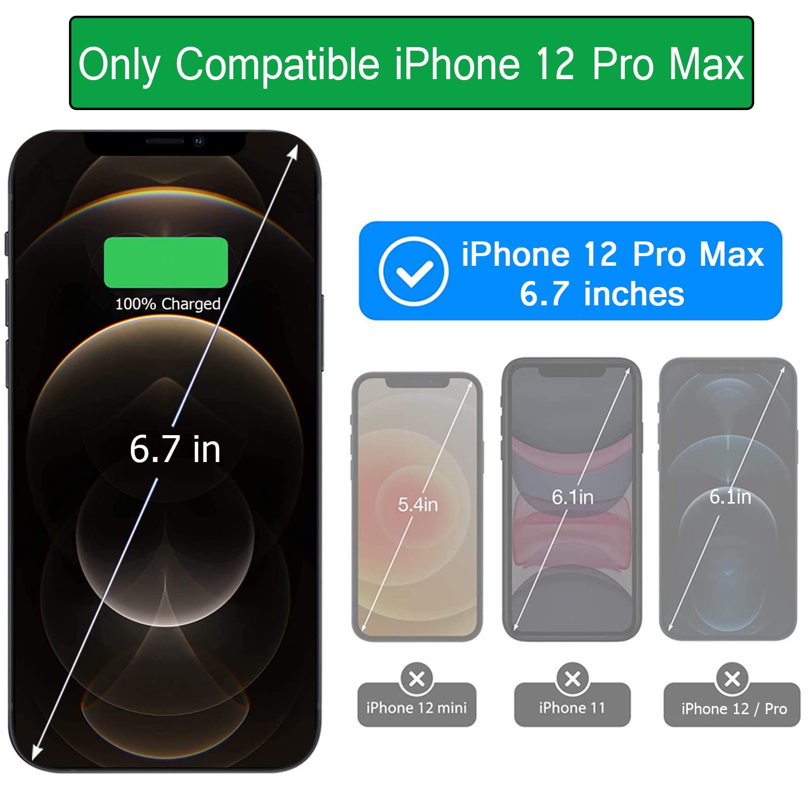 10800mAh Wireless Charging Battery Case for iPhone 12 Pro Max (6.7 inch) - Rechargeable Portable Power Bank with CarPlay Support | Perfect for Travel, Work & Outdoor Activities (Black)