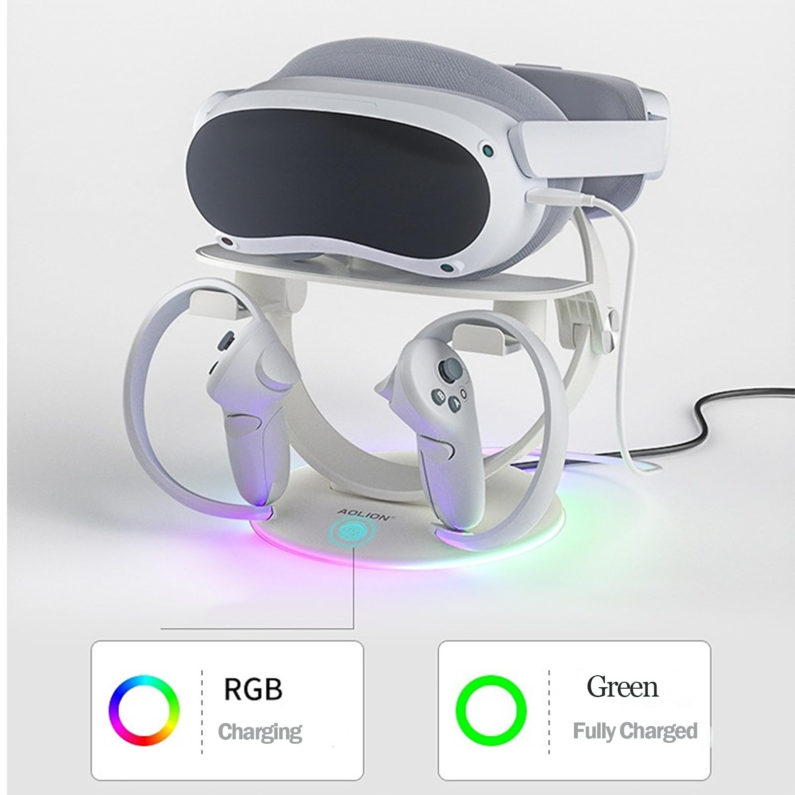 RGB Vertical Charging Dock for Oculus Quest 3/Quest 2/Meta Pro/PS5 VR2 - VR Headset Display Stand with Controller Holder & USB-C Charger - Perfect for Gaming Setup & VR Accessories Organization