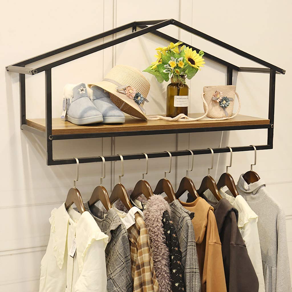 Kids Clothing Display Rack - Wall Mounted Floating Shelves with Garment Rod, Durable Iron Clothes Rack for Boutique (120x28x47cm) - Perfect for Retail Stores, Children's Boutiques & Home Organization