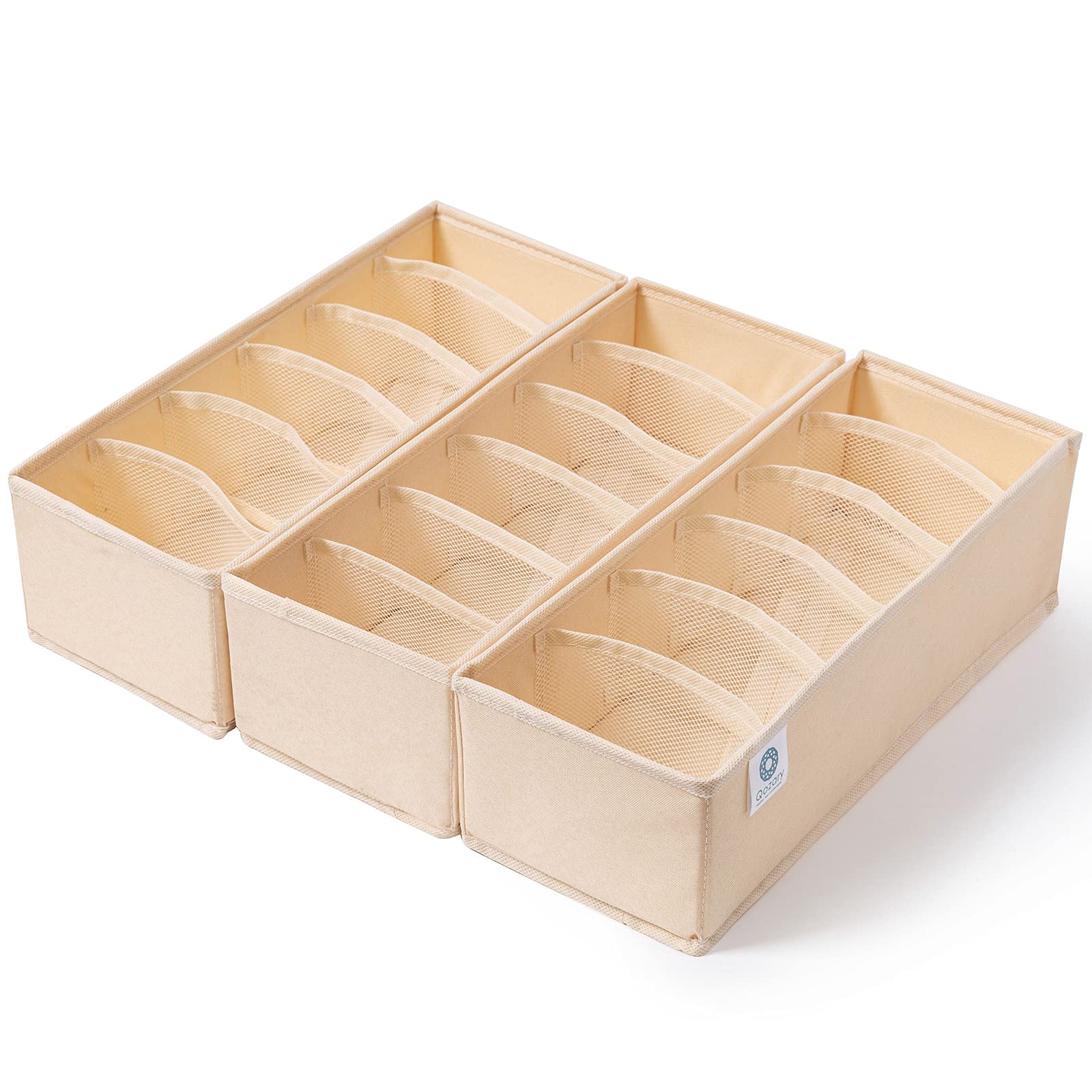 Qozary 3 Pack Collapsible Drawer Organizer Dividers - Closet Storage Boxes for Socks, Underwear, Lingerie, Ties & Belts | Baby Clothes & Bedroom Organization | Space-Saving Cabinet Solution for Dresser & Wardrobe
