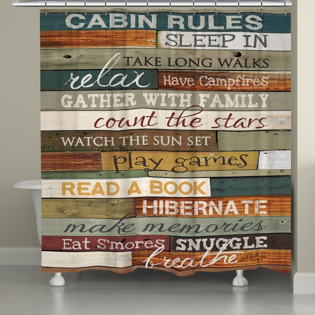 Laural Home Cabin Rules Shower Curtain - Rustic Brown Bathroom Decor for Cabin, Farmhouse & Rustic Style Homes - Perfect for Bathrooms, Guest Rooms & Vacation Cabins
