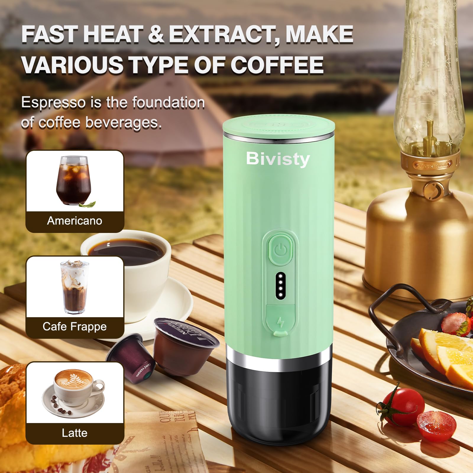 Portable Espresso Maker - Wireless Self-Heating Mini Coffee Machine with 80ml Water Tank, Compatible with Nespresso & Dolce Gusto Pods - Perfect for Travel, Camping, Hiking, Office & Home Use (Green)