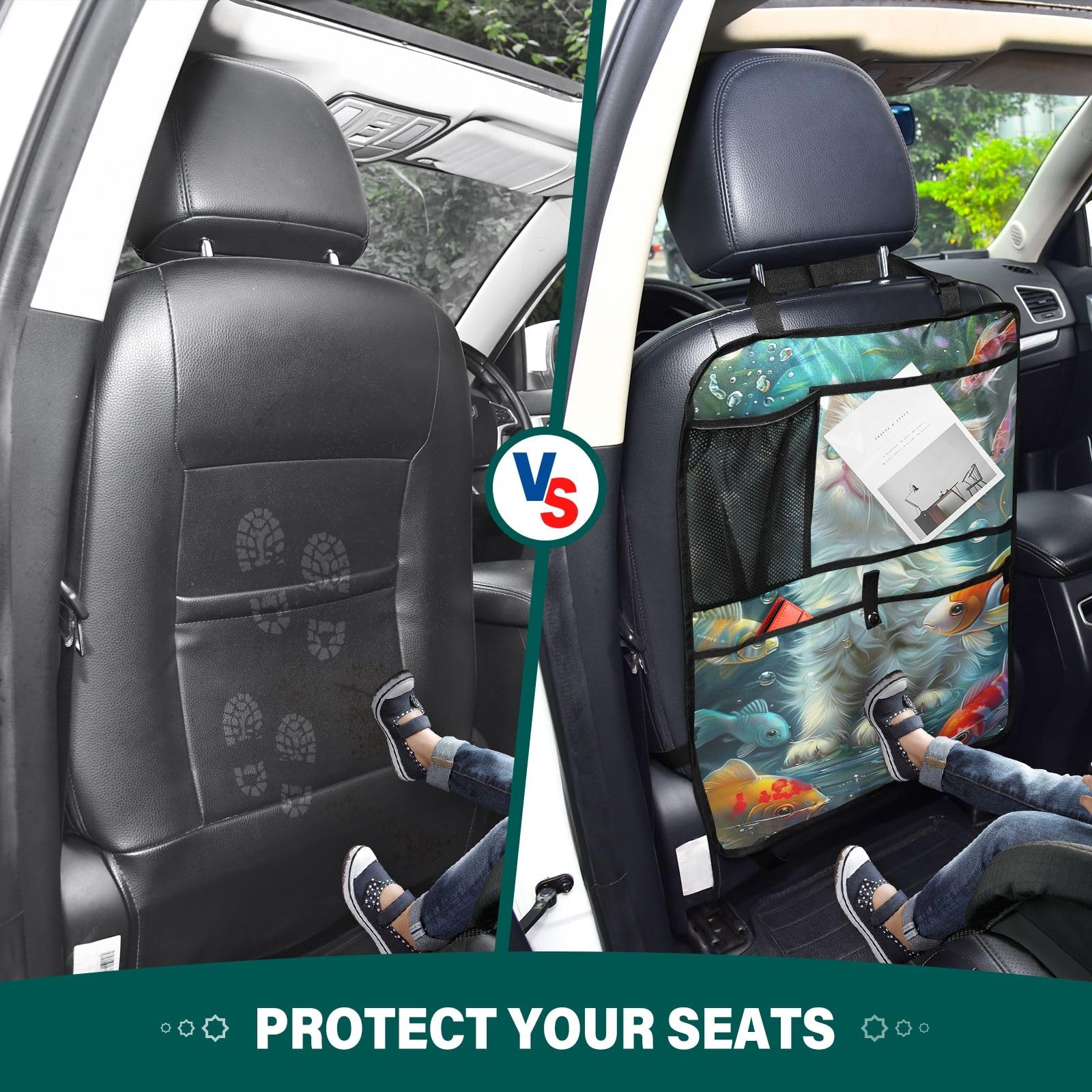 ODAWA Universal Car Back Seat Protector for Pets & Fish - Waterproof Durable Seat Cover Organizer with Storage Pockets | Perfect for Road Trips, Pet Travel & Grocery Hauling