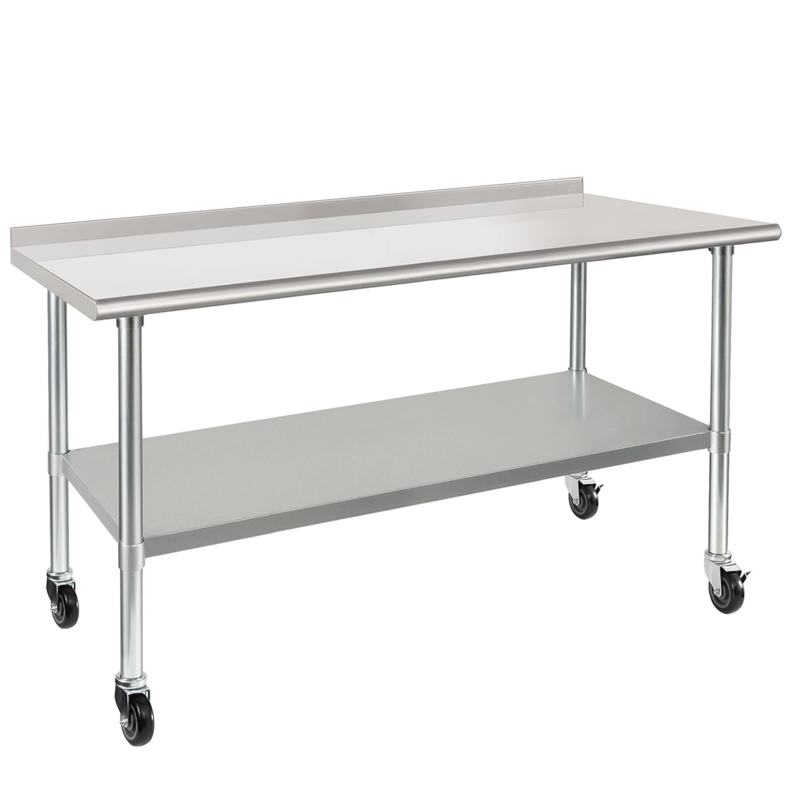 HARDURA 30 x 60 Inch Stainless Steel Commercial Prep Table with Wheels - NSF Certified Heavy Duty Kitchen Work Table with Adjustable Undershelf & 2