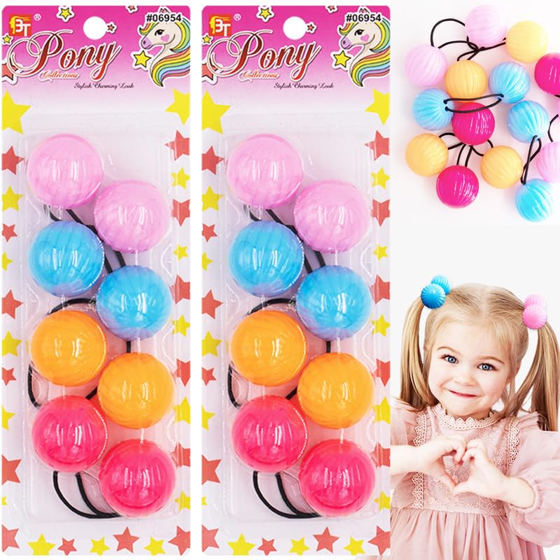 8 Pcs Large Bobble Hair Ties for Girls & Kids - Ponytail Holders with Balls (Light Pink/Sky Blue/Orange/Hot Pink) - Perfect for School & Playtime