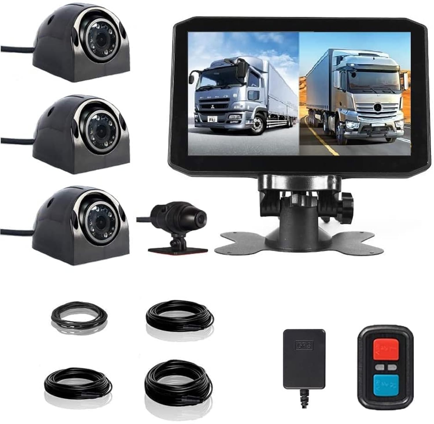 VSYSTO 7.0'' Truck Backup Camera System - 4 Channel HD 1080P Front, Side & Rear View Camera Kit with GPS, Night Vision for Semi Trucks, Trailers, RVs - Parking Monitoring & Safety Driving Assistance