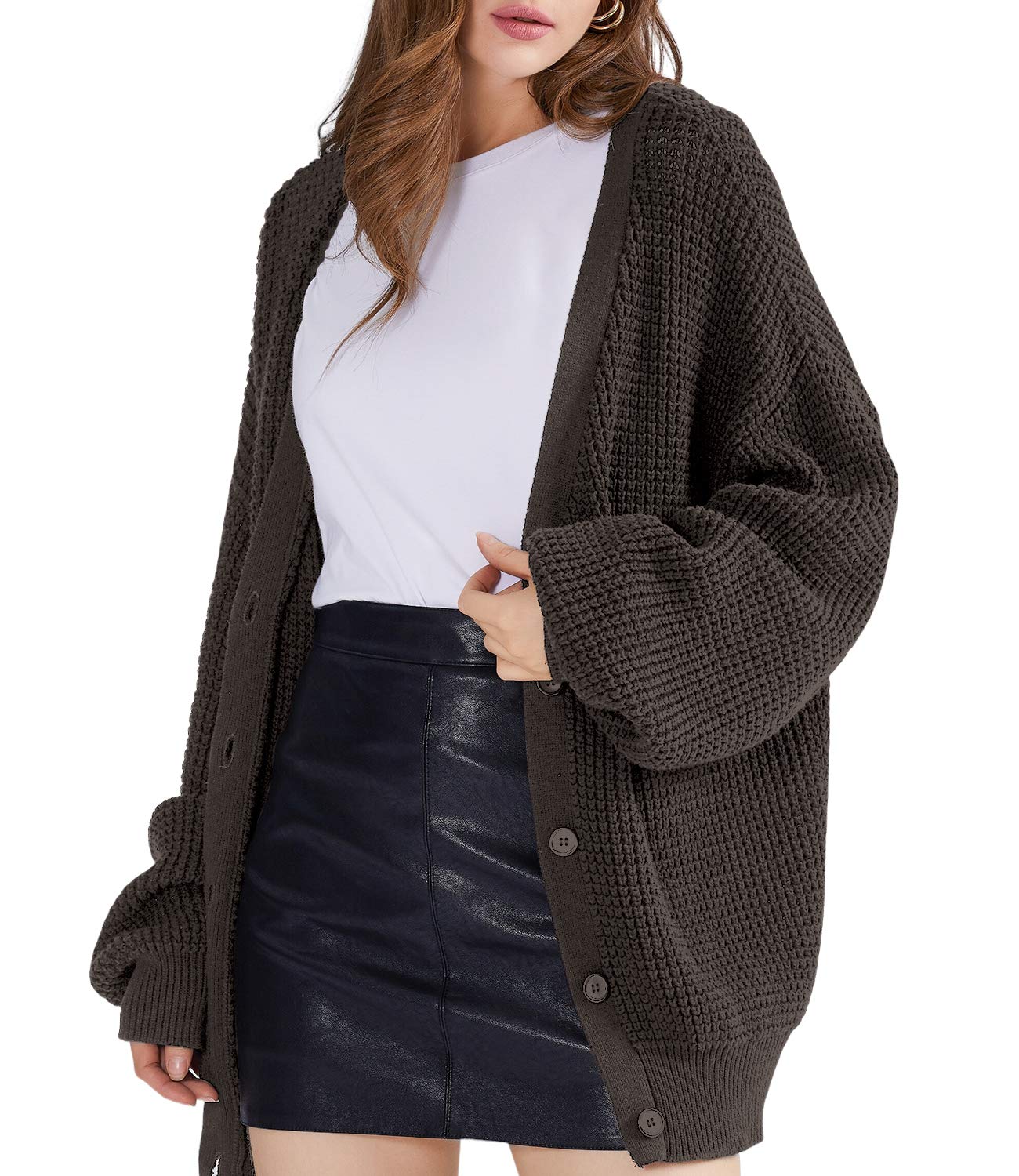 QUALFORT Women's 100% Cotton Button Down Cardigan Sweater - Long Sleeve Oversized Knit Open Front Casual Cover Up for Fall & Winter - Perfect for Office, Lounging and Coffee Dates