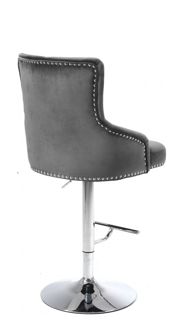 360° Swivel Adjustable Bar Stool with Plush Grey Velvet Seat & Chrome Metal Base - Perfect for Kitchen Island, Home Bar, and Breakfast Nook