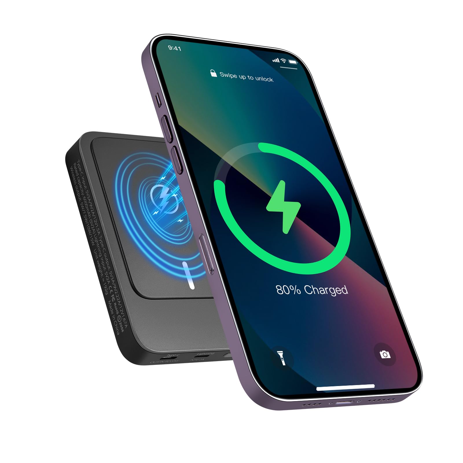 Incinkod PD20W 10000mAh Portable Magnetic Power Bank with 15W Wireless Charging - Ultra Thin Aluminum Alloy Fast Charger - Compact Lightweight External Battery Pack for iPhone 14/13/12 (Black) | Perfect for Travel, Work & Outdoor Adventures
