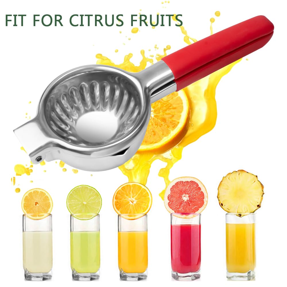 Premium Stainless Steel Lemon Squeezer - Heavy Duty Citrus Juicer for Lemons, Limes & Oranges with Ergonomic Silicone Handles - Perfect for Cocktails, Baking & Healthy Juicing at Home