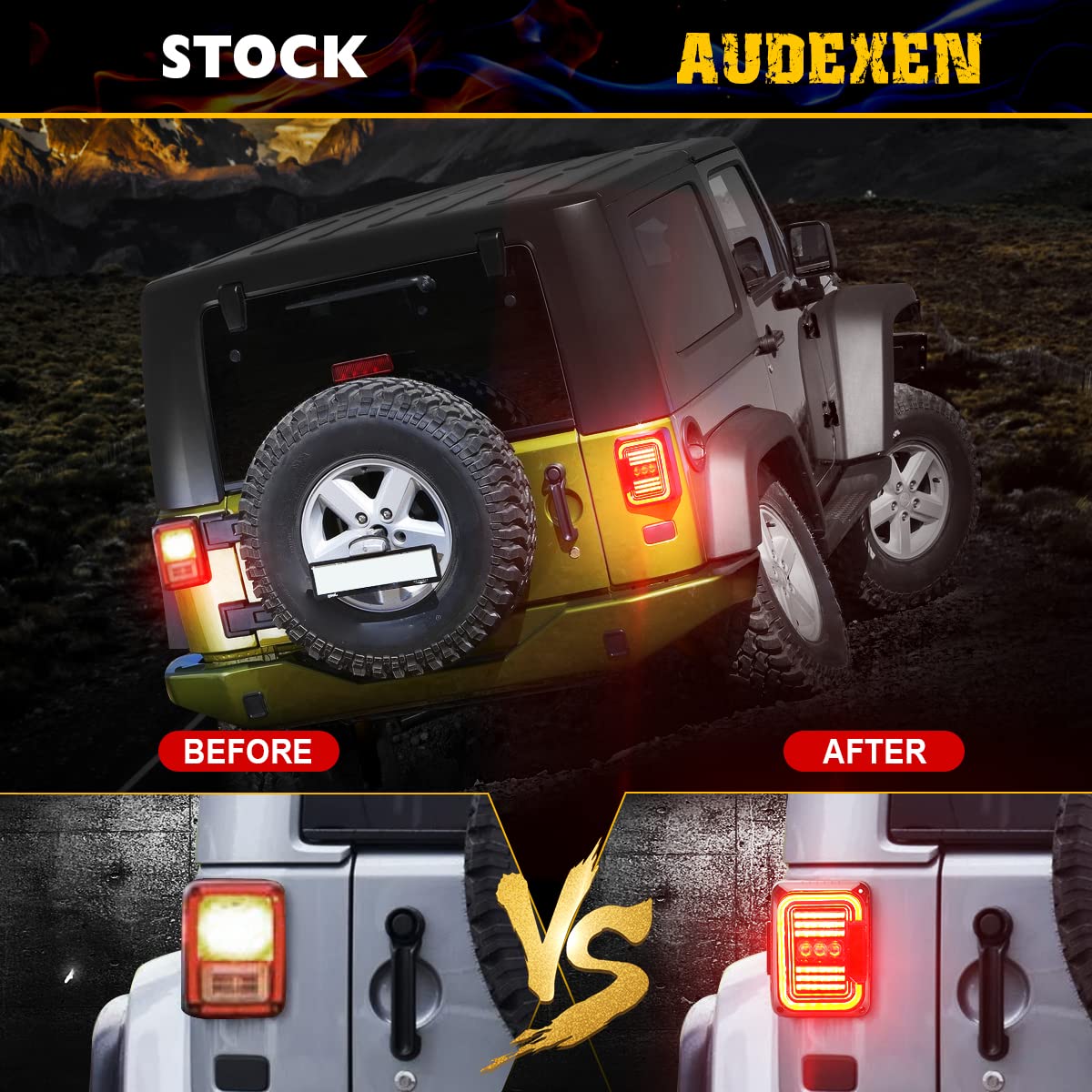 AUDEXEN LED Tail Lights for Jeep Wrangler JK JKU 2007-2018 - C-Shaped Clear Lens Design, 20W Reverse Lights, Built-in EMC, DOT Compliant (2-Piece Set) - Perfect for Off-Roading, Night Driving & Jeep Customization