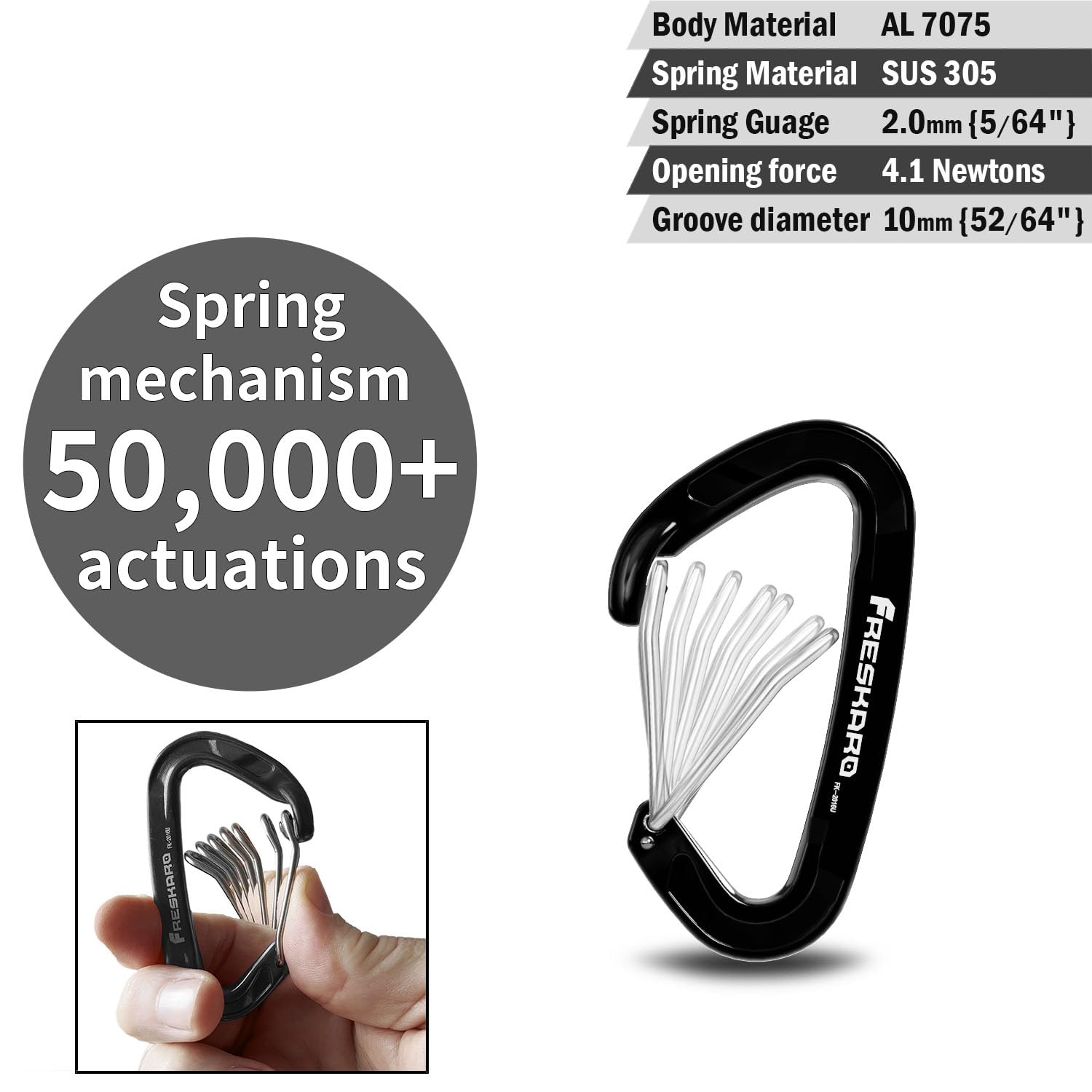 FresKaro 15kN-3372lbs Heavy Duty Wiregate Carabiners - Premium Stainless Steel Spring Gate for Camping, Hiking, Hammocks & Outdoor Gear - 3.15 Inch Climbing Carabiner for Backpacking, Dog Leash & Safety Equipment