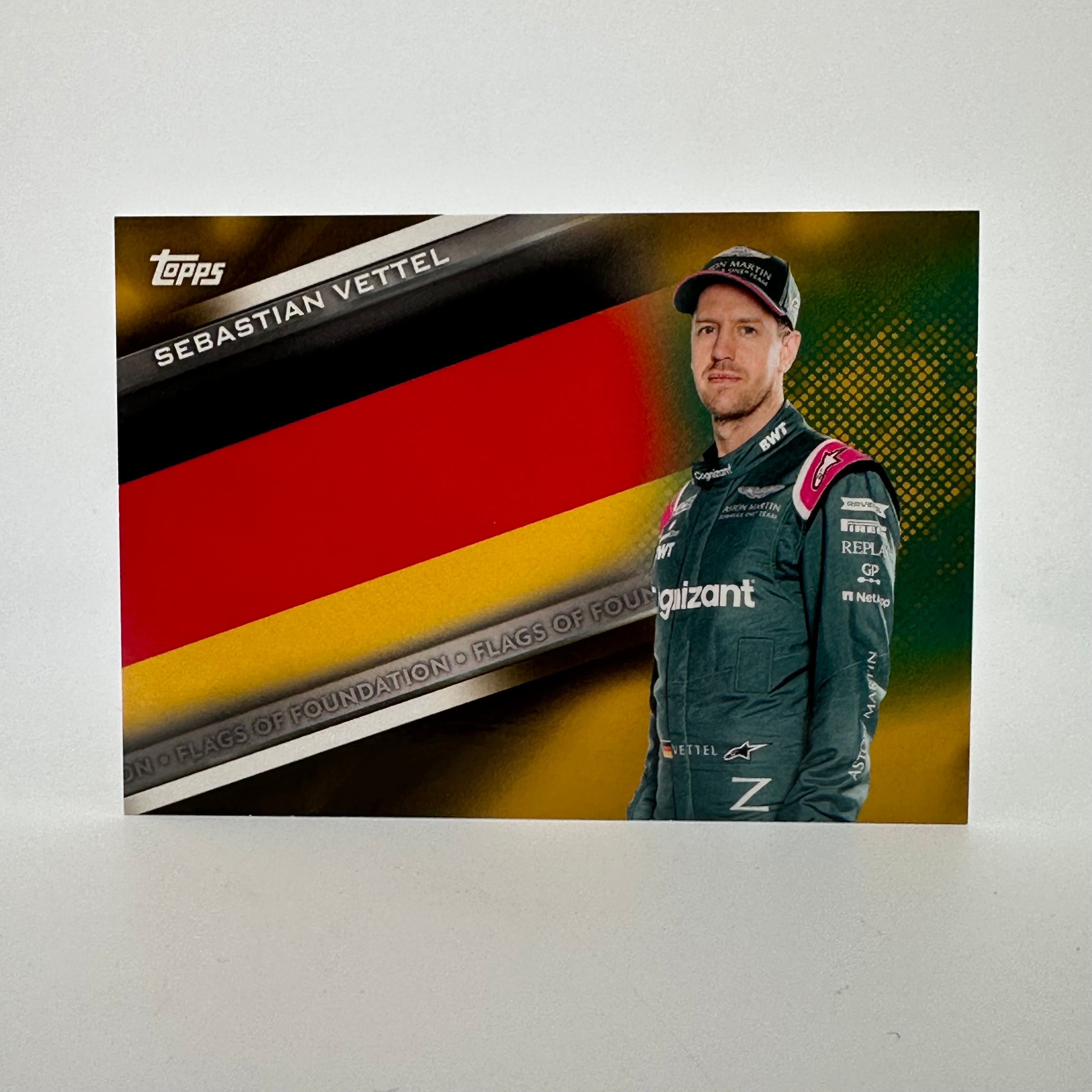 16/50 Gold Sebastian Vettel #FF SV Flags Of Foundation - Limited Edition Collectible for Formula 1 Fans, Perfect for Display in Home or Office