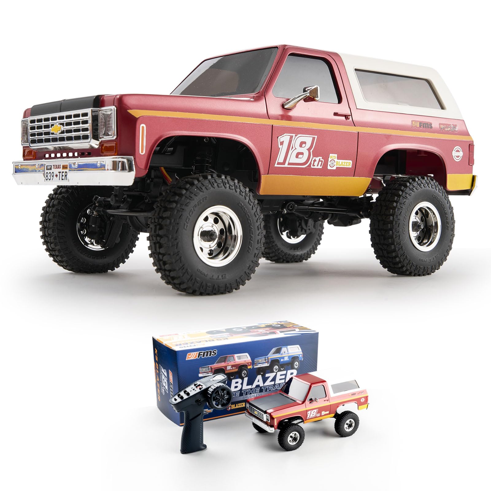 EAZYRC FMS 1/24 Scale FCX24 Chevy K5 Blazer Pro RC Crawler RTR Red - Licensed 4WD Off-Road RC Truck with 2-Speed Transmission, 2.4GHz Radio, LED Lights & USB Charger - Perfect for Rock Crawling, Trail Adventures & Backyard Off-Roading