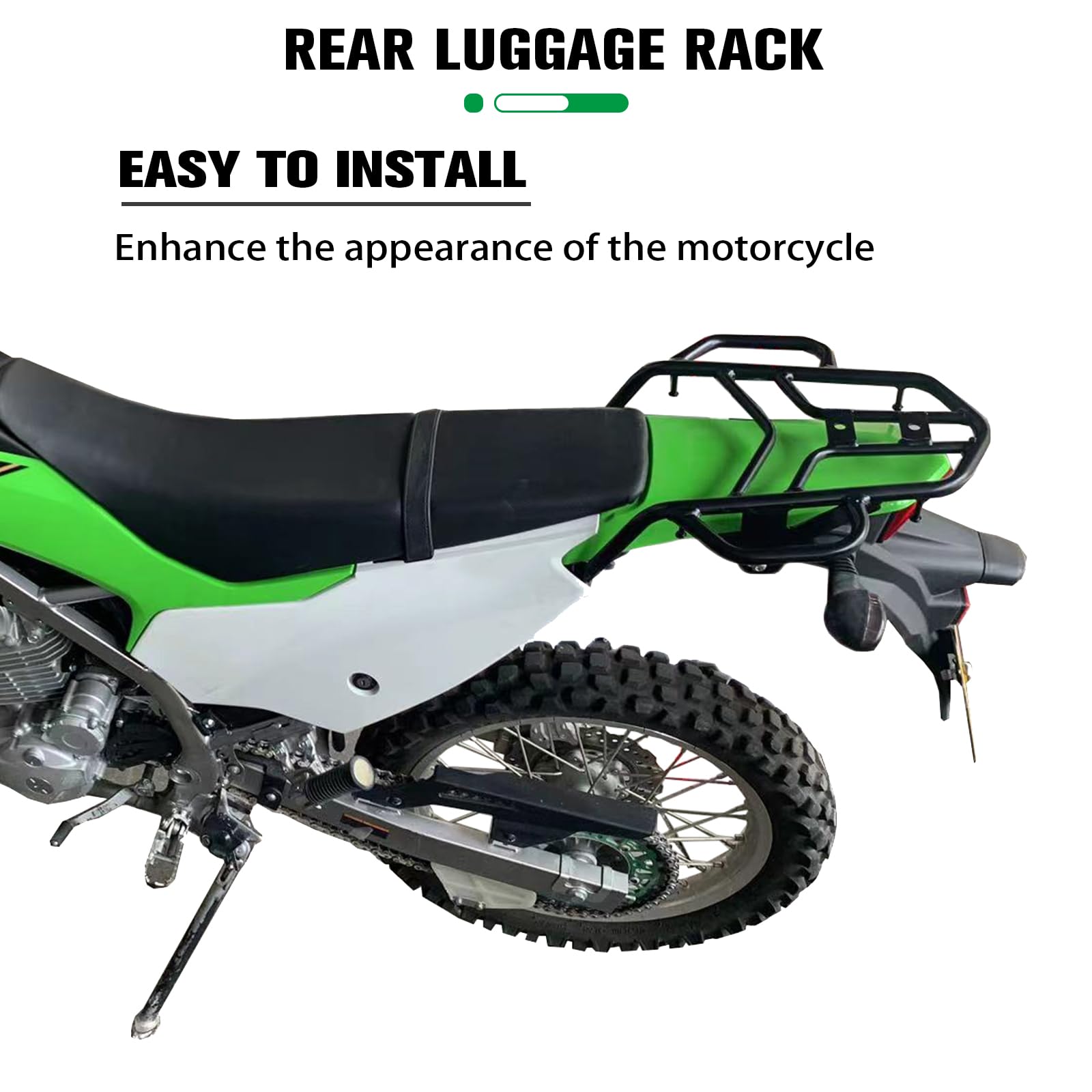Kawasaki KLX230 KLX230 Rear Cargo Rack (2020-2022) - Heavy Duty Black Steel Motorcycle Luggage Shelf with Hand Grip Rail Bar | Perfect for Adventure Riding & Off-Road Storage