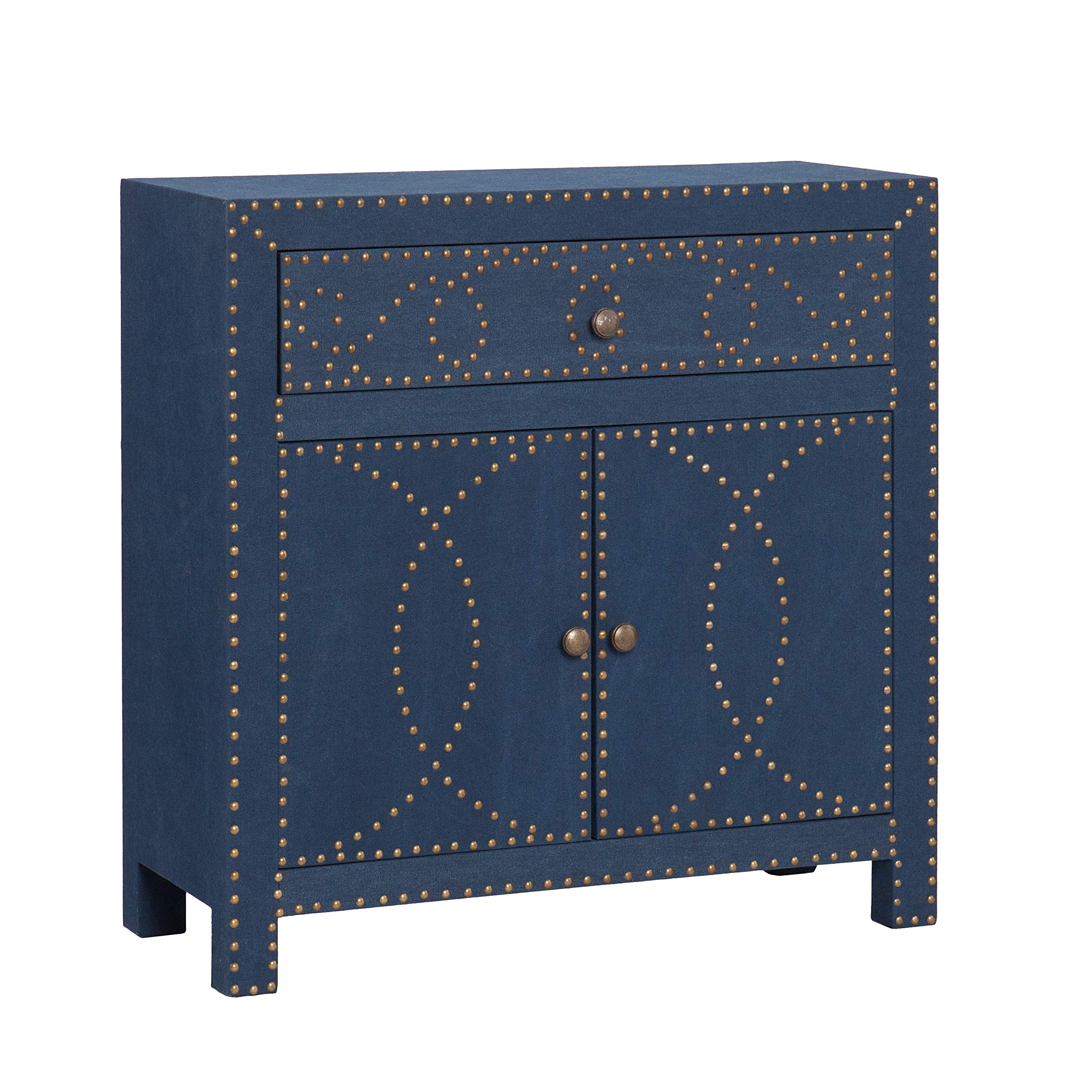 SEI FURNITURE Florian Double Door Navy Cabinet - Ornate Design Storage Cabinet with Removable Shelf - Perfect for Living Room, Bedroom, or Office Organization
