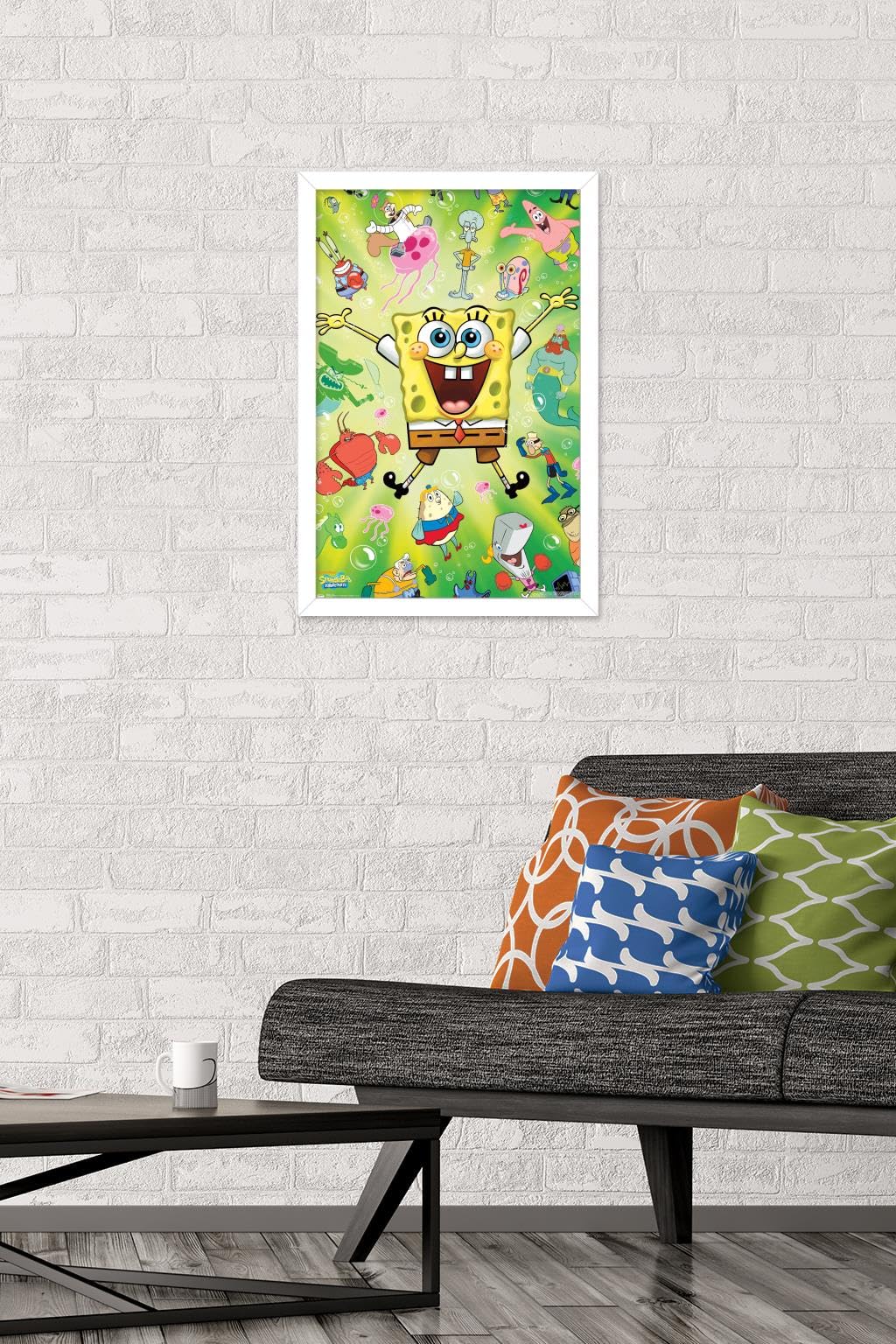 Trends International Nickelodeon SpongeBob SquarePants Burst Wall Poster - 14.725 x 22.375 Inches, White Framed Version - Perfect for Kids' Room Decor, Birthday Gifts & Cartoon Lovers