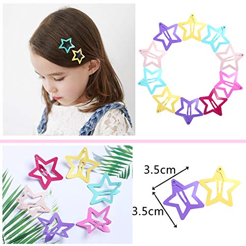 12Pcs Multi-Color Star Hair Clips for Kids - Cute Cartoon Snap Barrettes, Non-Slip Metal Hairpins for Baby & Children - Perfect for School, Parties & Daily Hairstyles