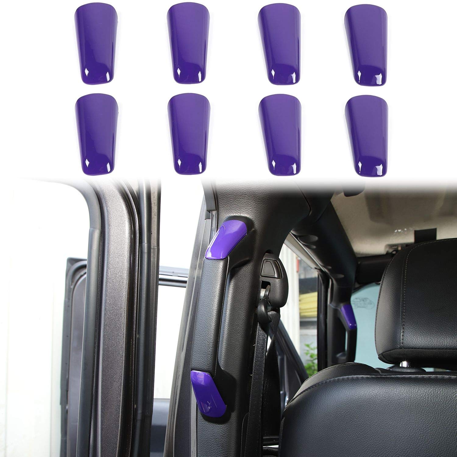 Jeep JL A&B Pillar Grab Handles Trim - ABS Interior Accessories for 2018-2023 Jeep Wrangler JL JLU & Gladiator JT 4xe (8-Piece Set, Purple) - Perfect for Off-Roading & Easy Entry/Exit