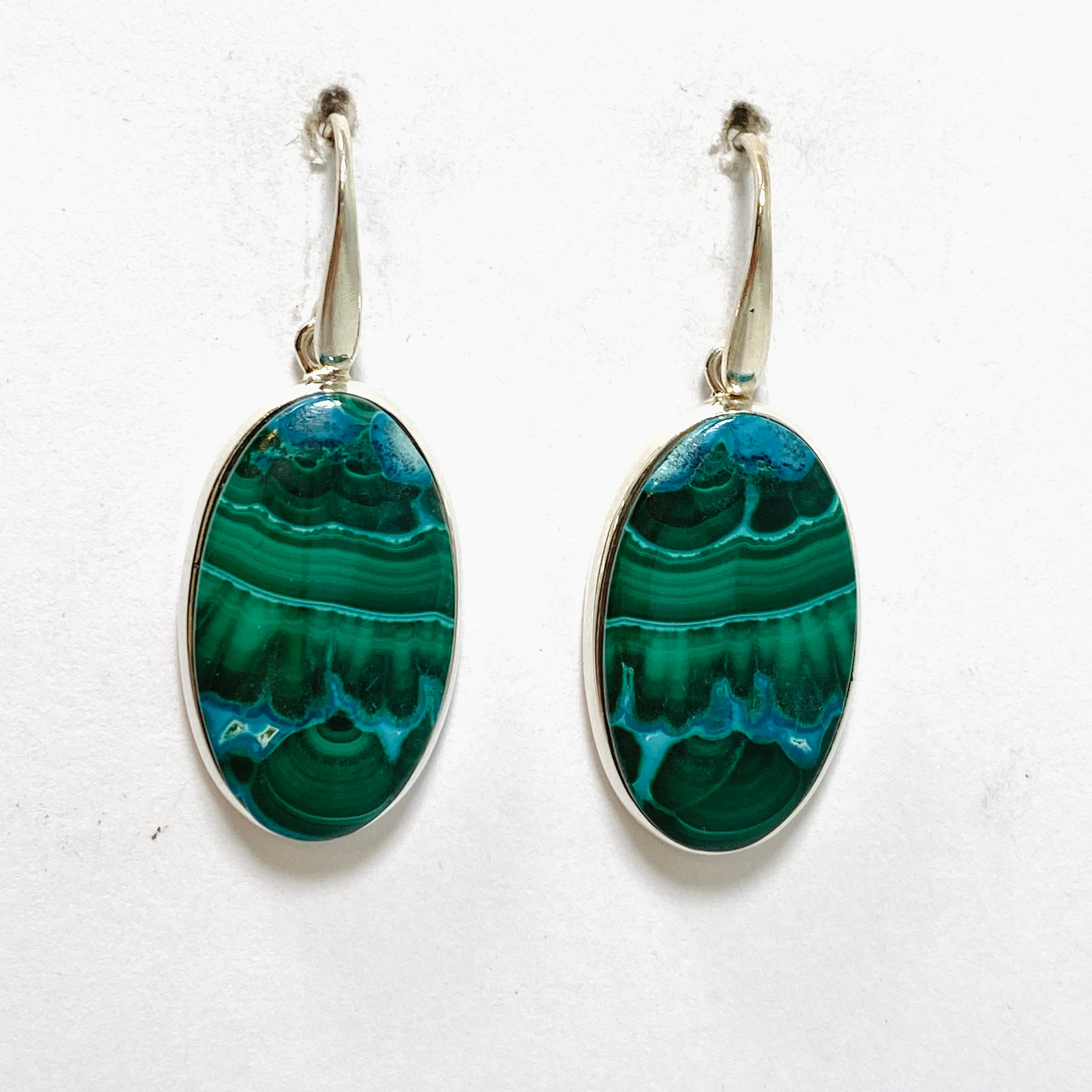 Natural Malachite and Chrysocolla Oval Cabochon Earrings - Handmade Gemstone Jewelry for Women - Perfect for Boho Style, Wedding & Special Occasions
