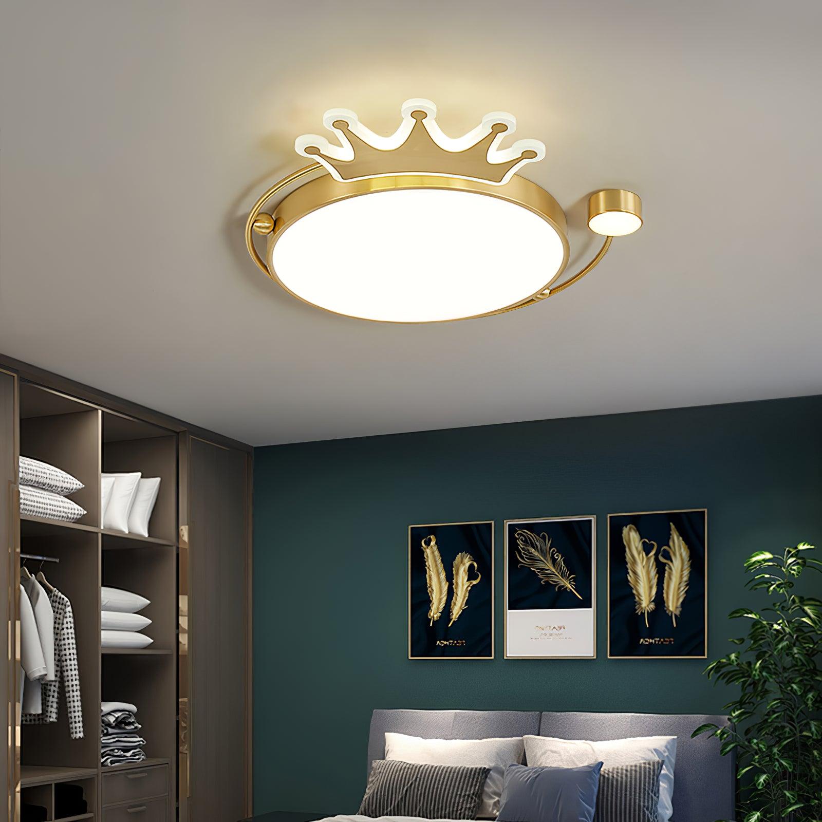 Elegant Crystal Crown Ceiling Light Fixture - Modern Chandelier for Dining Room, Bedroom & Living Room - Dimmable LED Lighting for Home Decor
