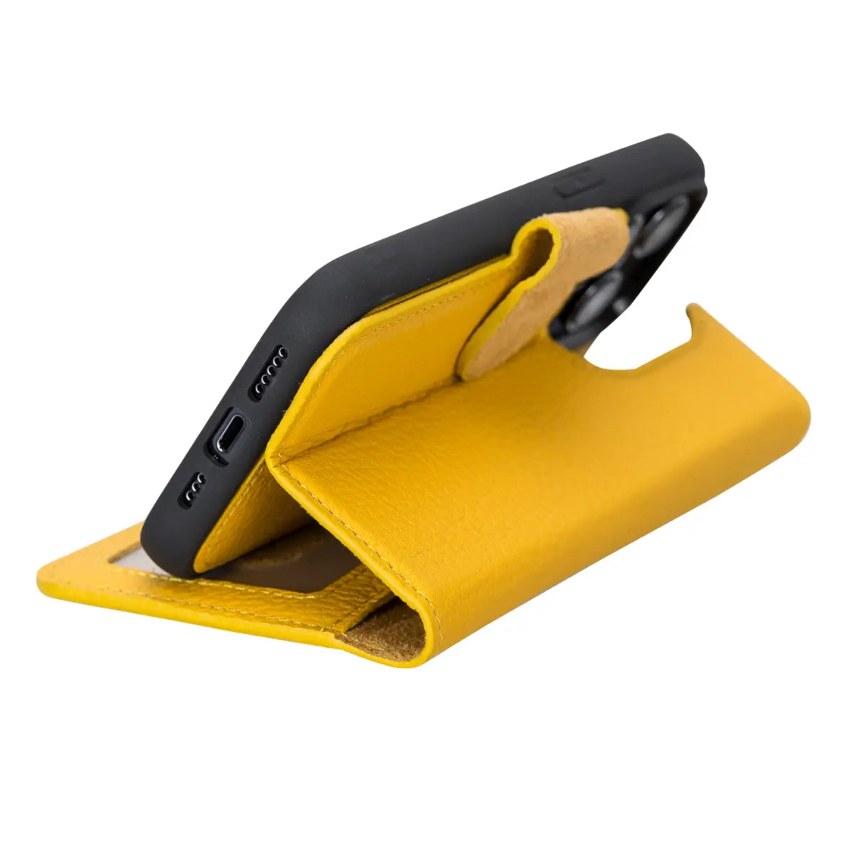 Premium Yellow Leather Wallet Case for iPhone 14 Pro - Slim Protective Cover with Card Slots | Perfect for Everyday Use, Travel & Business Meetings