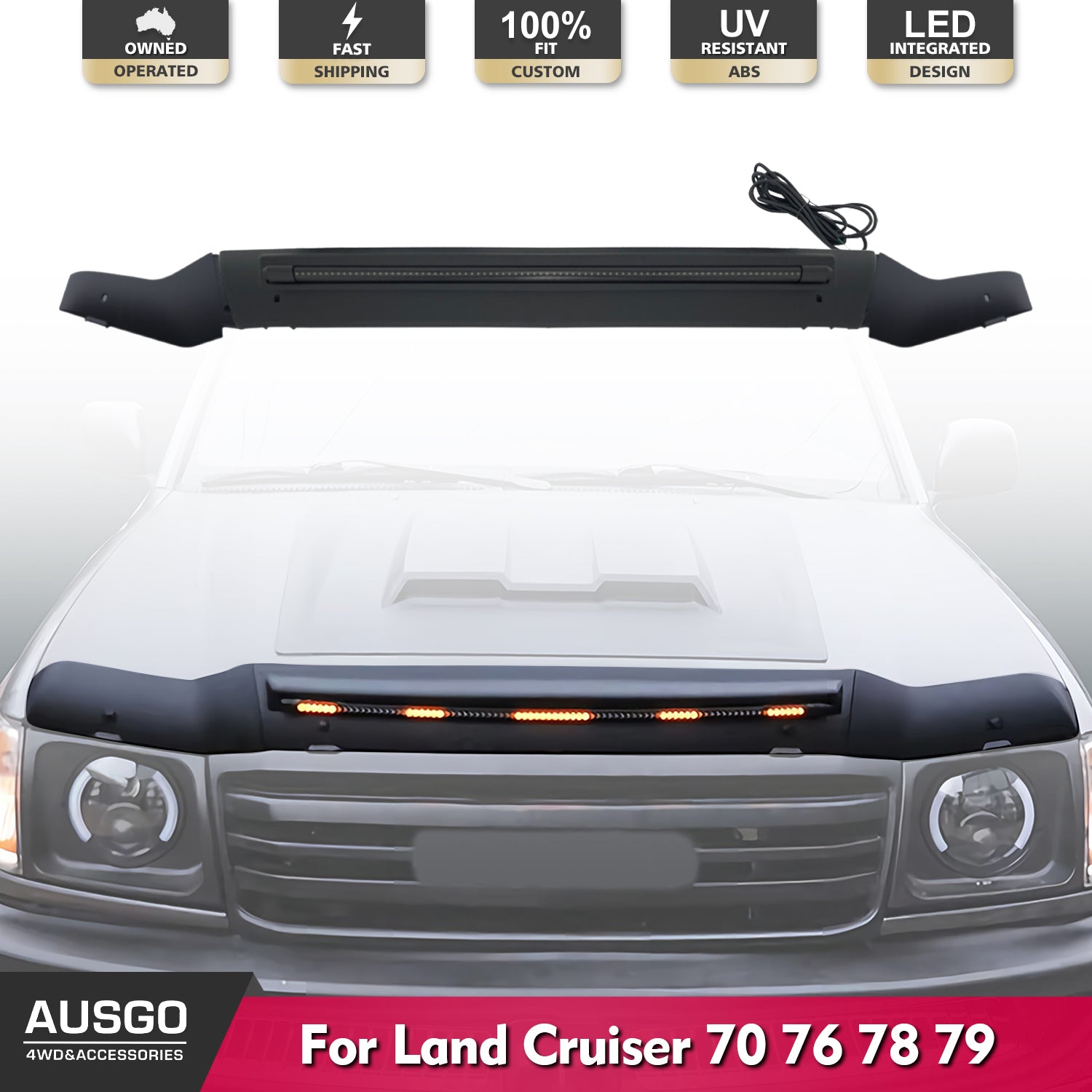 LED Bonnet Protector for Toyota Land Cruiser 70/76/78/79 Series (2007-2023) - Durable Hood Guard with Light | Off-Road & Night Driving Protection