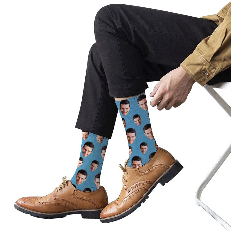 Custom Photo Printed Socks for Men & Women - Personalized Novelty Face Socks (Light Blue, Large) | Perfect Gift for Birthdays, Christmas & Couples Matching