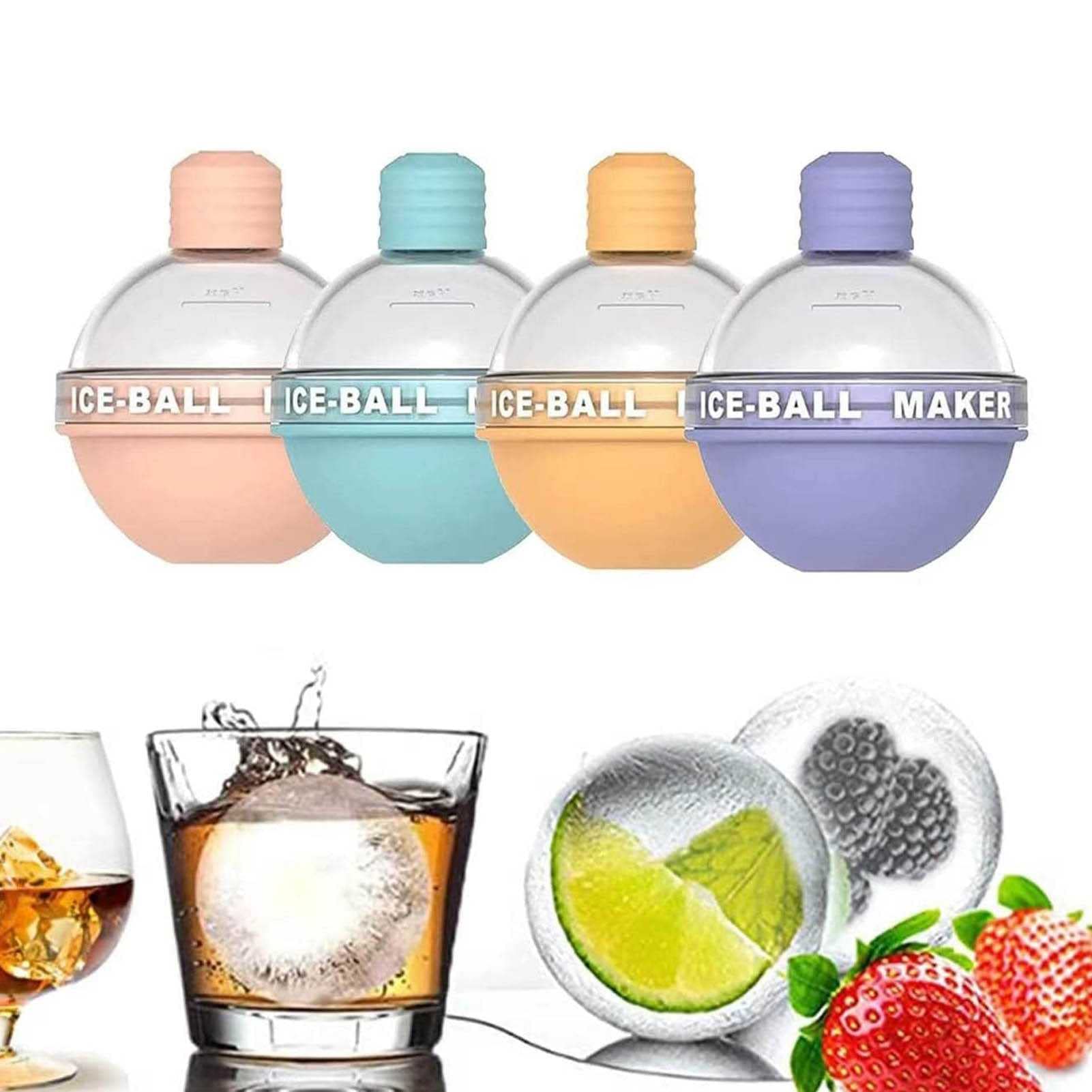 SHENGMEI 4 Pack Silicone Ice Ball Molds for Whiskey - Large Round Ice Cube Maker for Cocktails, Beverages, and Drinks - Perfect for Bourbon, Scotch, and Party Use