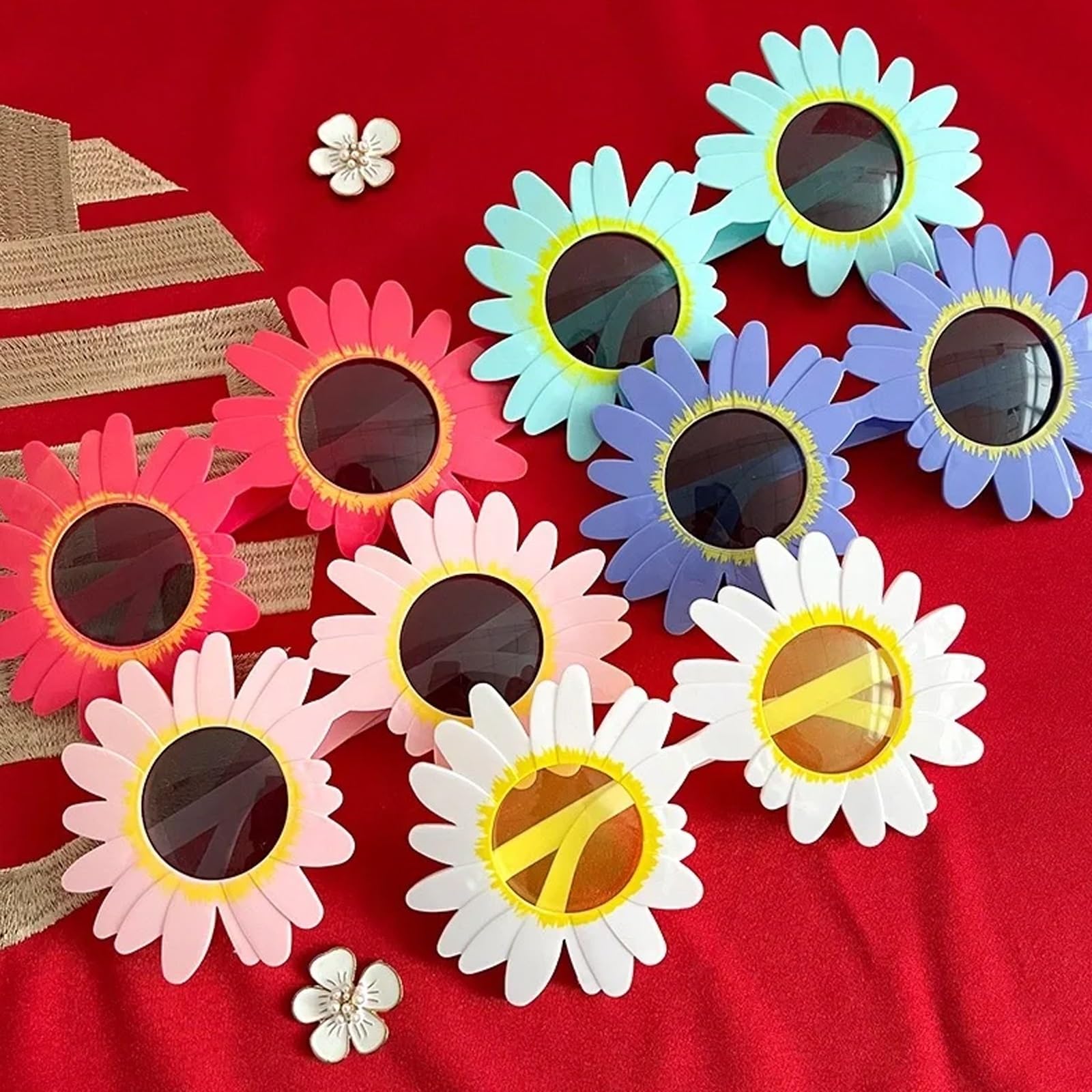 Sunflower Sunglasses for Women & Men - Fun Daisy Flower Glasses for Summer Parties, Festivals, and Costume Events - UV Protection Trendy Accessory