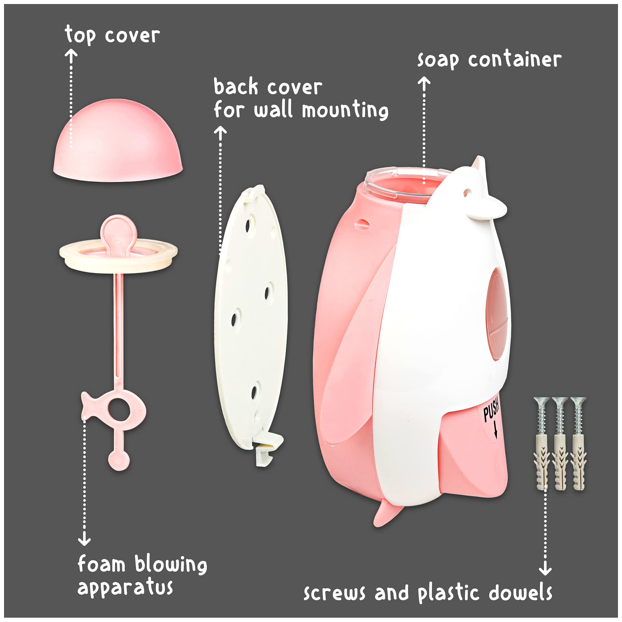 Kids Soap Dispenser with Pump - Plastic Bathroom Accessory for Soap, Body Wash, Shampoo & Lotion | Made in Europe | Pink | Perfect for Children's Bathroom, Nursery & Daycare Use