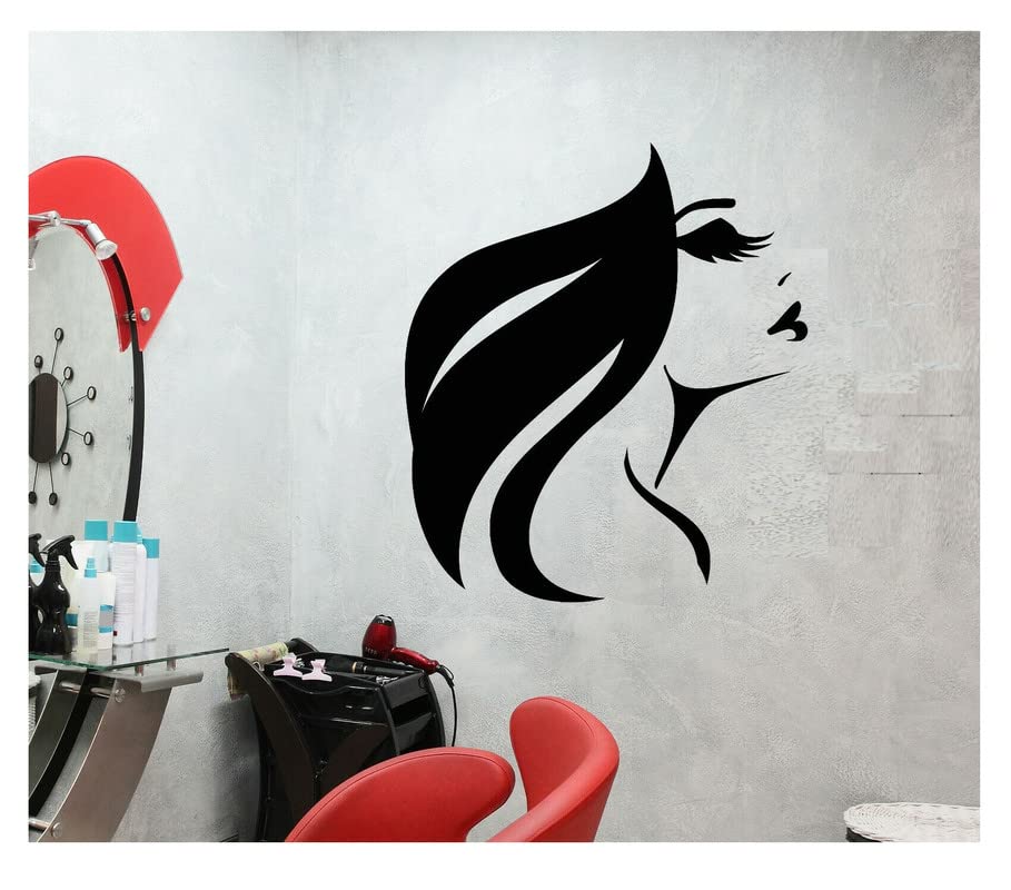 LYOMAN® Vinyl Wall Decals - Beautiful Girl Face Stickers for Hair Salon & Beauty Salon Decor, DIY Makeup Room Wall Art (Set of 6) - Perfect for Salon Walls, Bedroom Decor, and Beauty Studio Interior Design