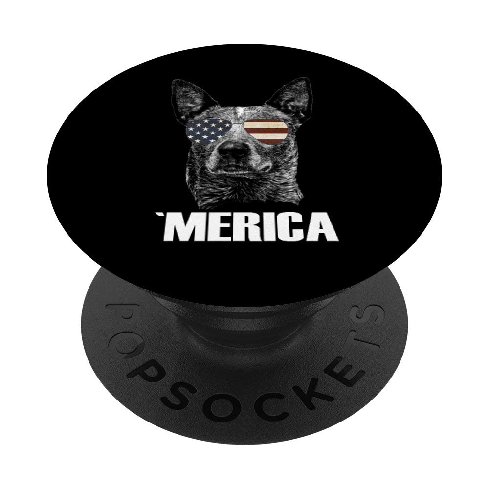 Merica Australian Cattle Dog with USA Flag Sunglasses - Swappable PopGrip for Phones & Tablets | Cute Patriotic Phone Accessory Gift for Dog Lovers | Perfect for 4th of July, Memorial Day & Outdoor Events