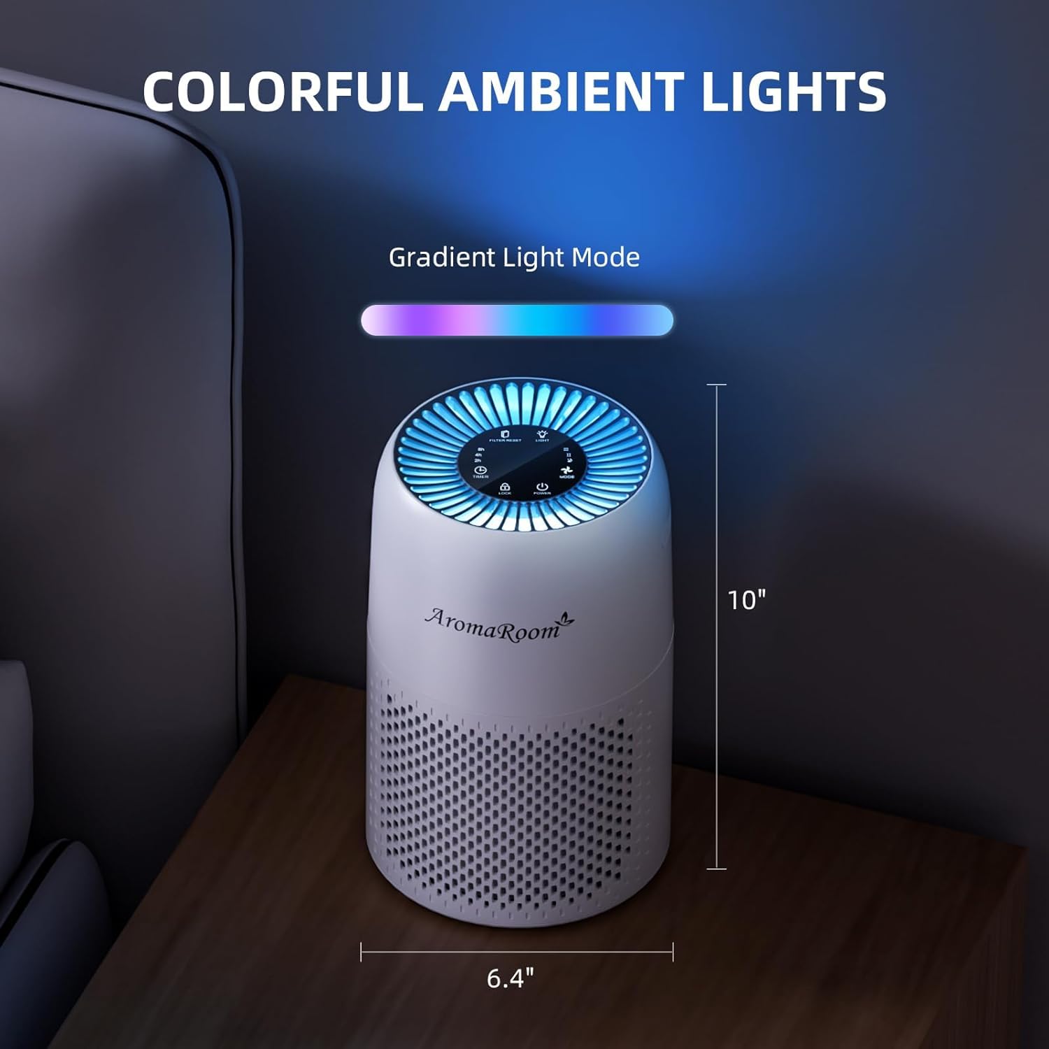 AromaRoom AP100 H13 True HEPA Air Purifier for Bedroom & Home - Portable Air Cleaner for Smoke, Allergies, Pet Hair, Dust & Odors with Fragrance Sponge & RGB Night Light (White) - Perfect for Nursery, Office & Small Spaces