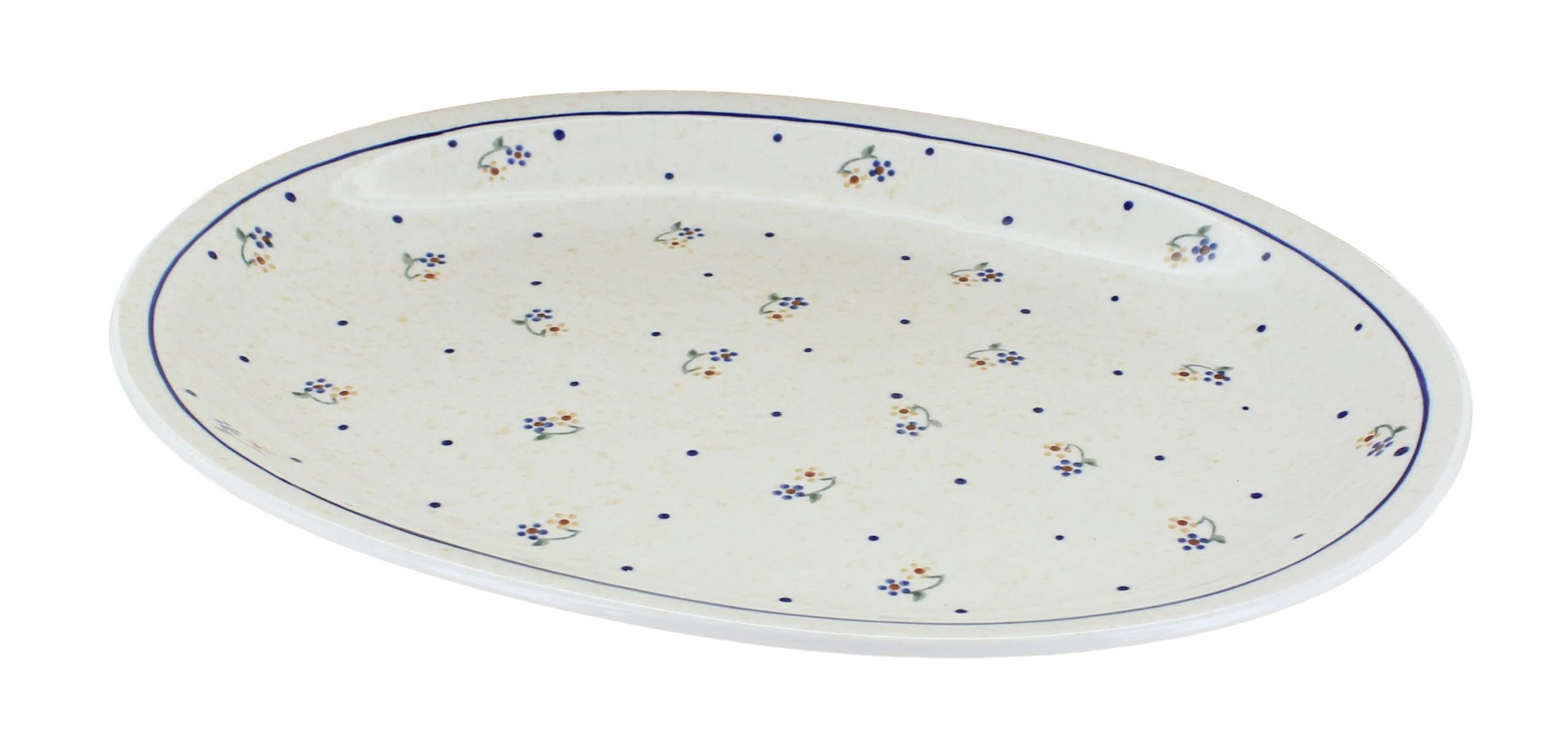 Handmade Blue Rose Polish Pottery Large Serving Platter - Country Meadow Design - Perfect for Dinner Parties, Holiday Entertaining & Rustic Home Decor