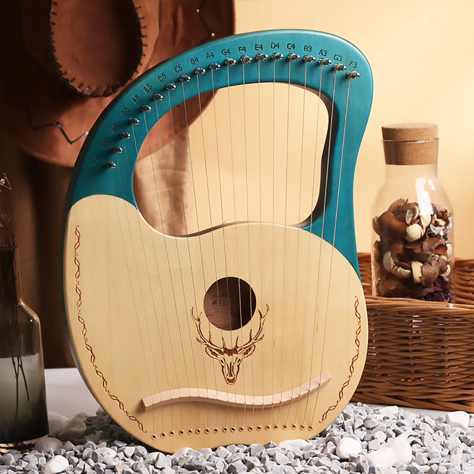 19-String Lyre Harp - Solid Mahogany Wood with Carry Bag, Portable Musical Instrument for Beginners & Professionals | Unique Handcrafted Design, Perfect Gift for Kids & Adults (Green) | Ideal for Meditation, Music Therapy & Home Decor