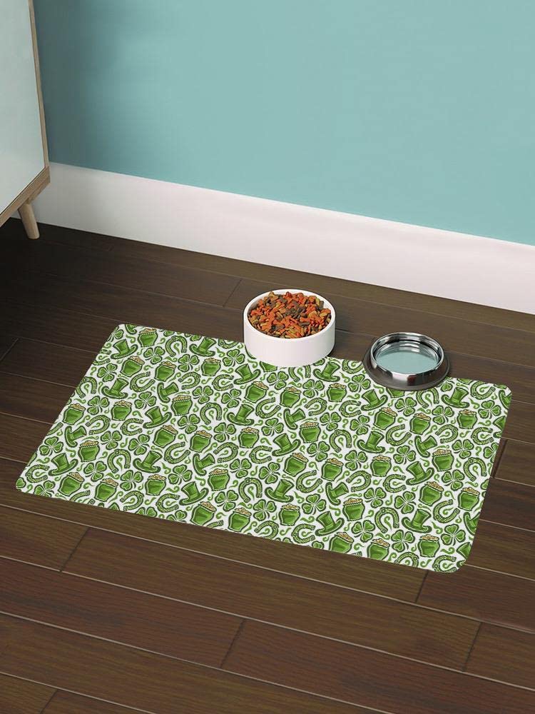 Smartprints St. Patrick's Day Leprechaun Hats & Clovers Pet Mat - Rectangle Non-Slip Dog Cat Floor Mat for Home Decor, Holiday Party & Photo Props