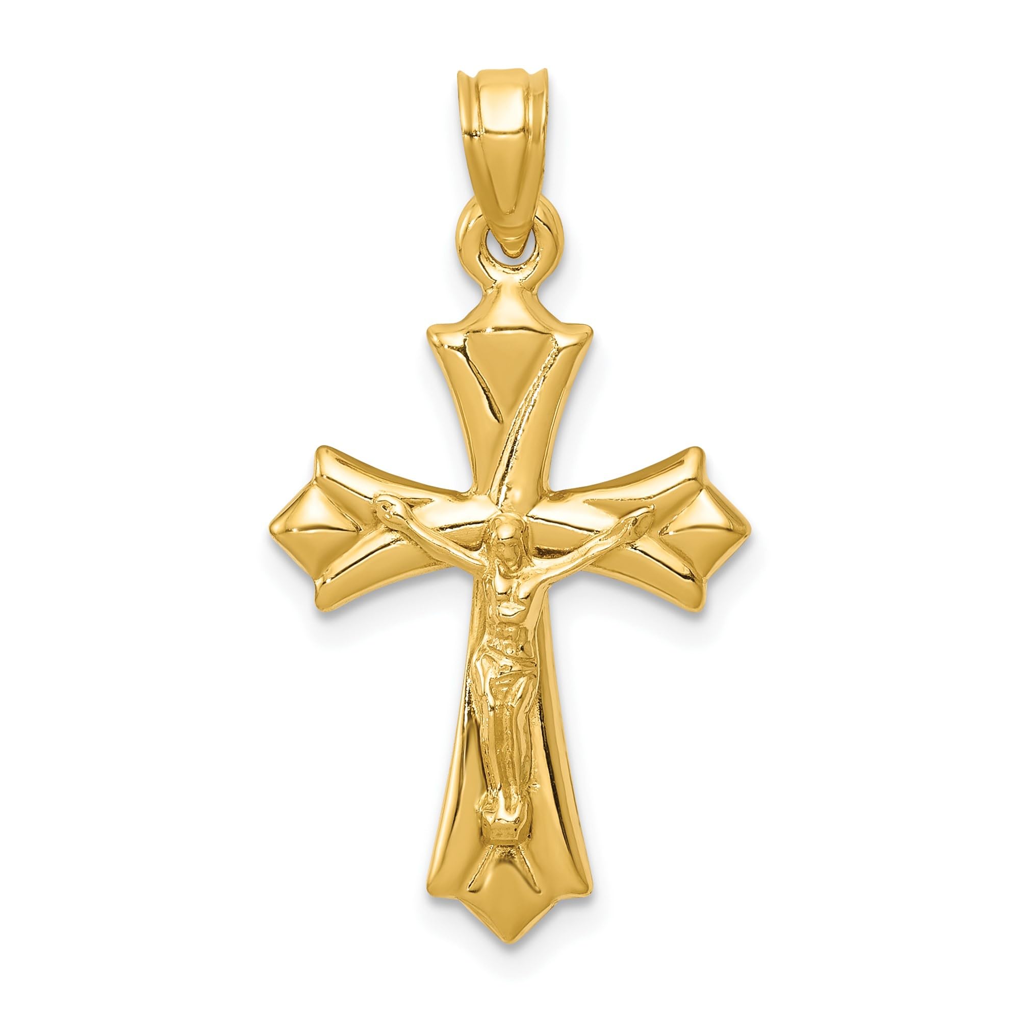 14K Solid Yellow Gold Reversible Jesus Christ Crucifix Cross Necklace - Religious Pendant Charm for Women & Men - Perfect for Church, Baptism, Confirmation & Daily Faith Jewelry