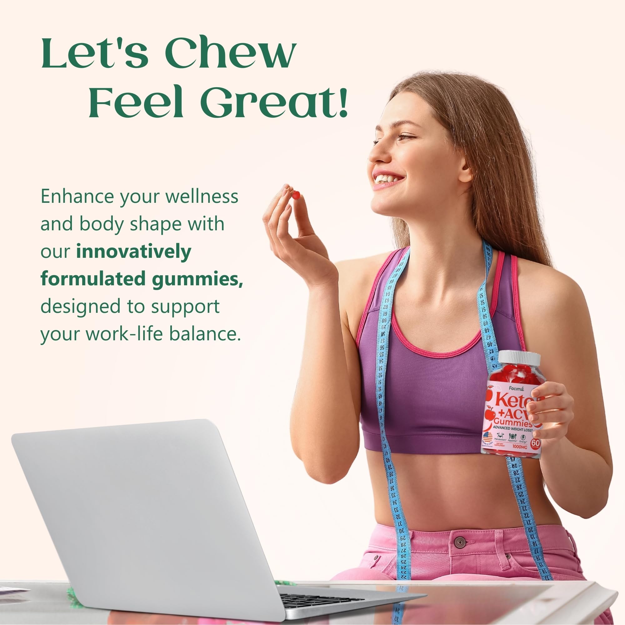 Premium Keto ACV Gummies with Apple Cider Vinegar - 1000mg Superfood Formula, Vegan & Non-GMO, Made in USA - 60 Gummies (1 Month Supply) for Weight Management & Digestive Health