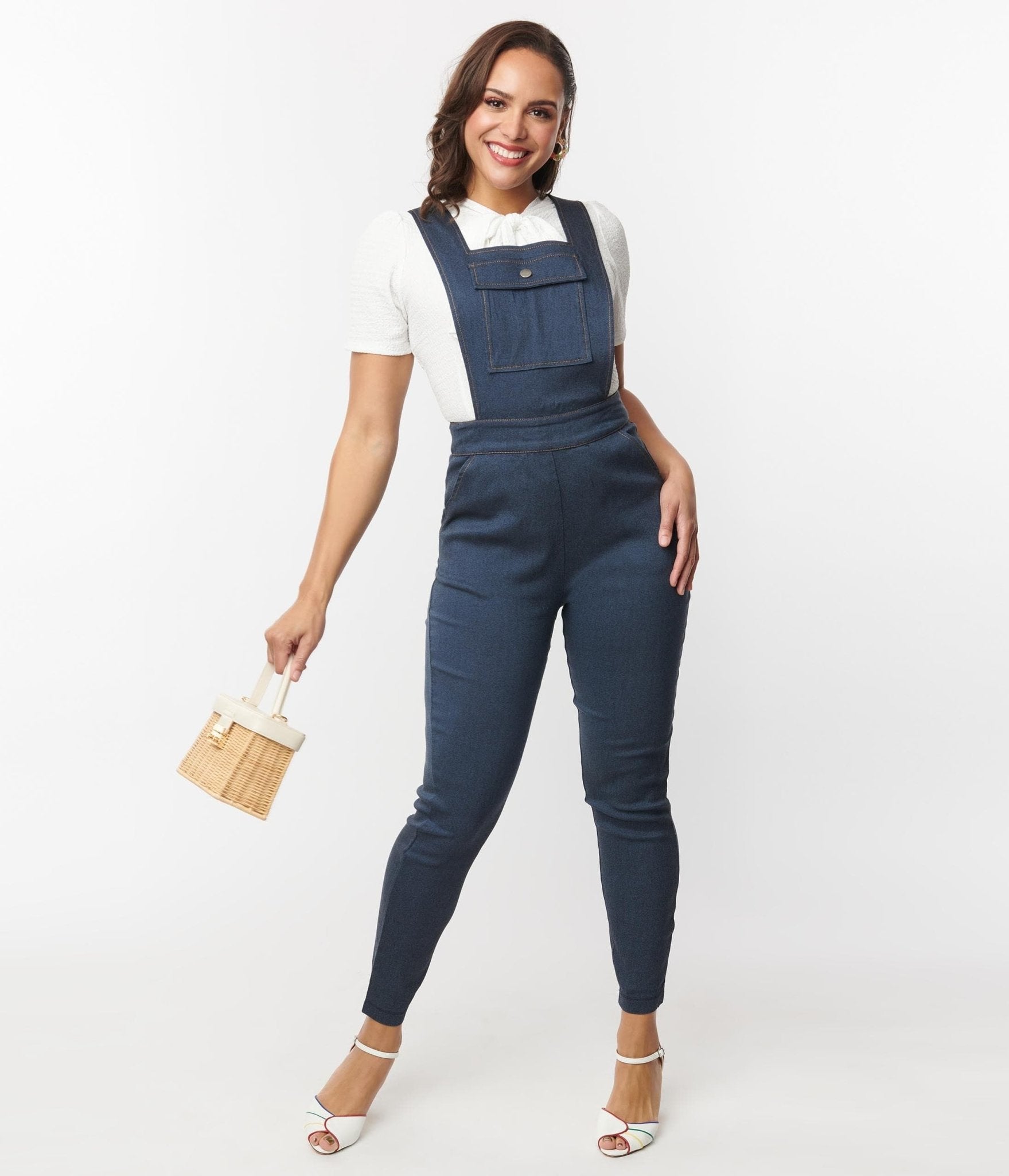 Vintage Dark Denim Overalls for Women - Retro High Waisted Bib Overalls with Adjustable Straps - Perfect for Casual Outfits, Farmhouse Style & Fall Fashion
