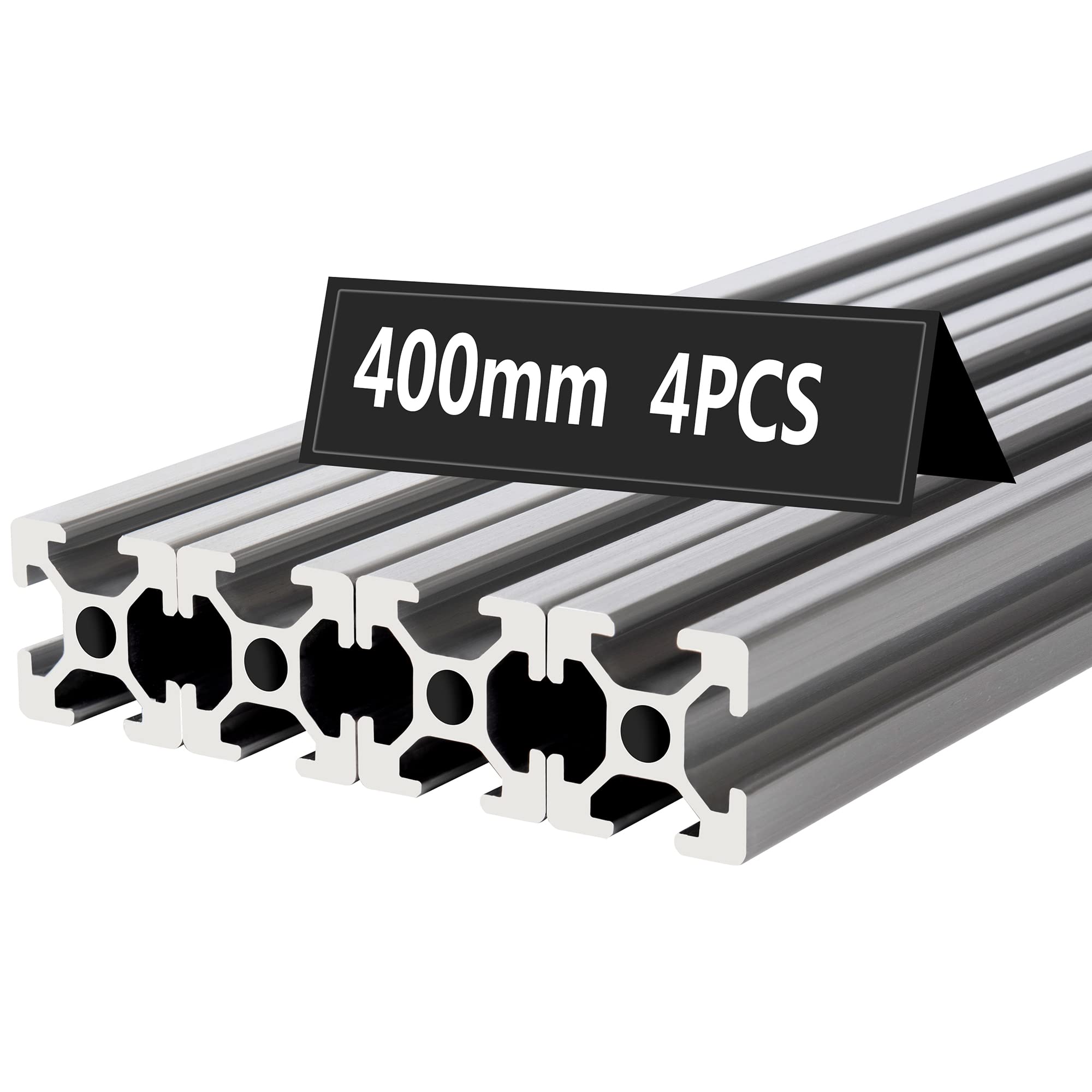 4PCS 400mm Silver T-Slot 2020 Aluminum Extrusion Profile - European Standard Anodized Linear Rail Guide for 3D Printers & CNC Machines | Perfect for DIY Projects, Robotics, and Industrial Automation