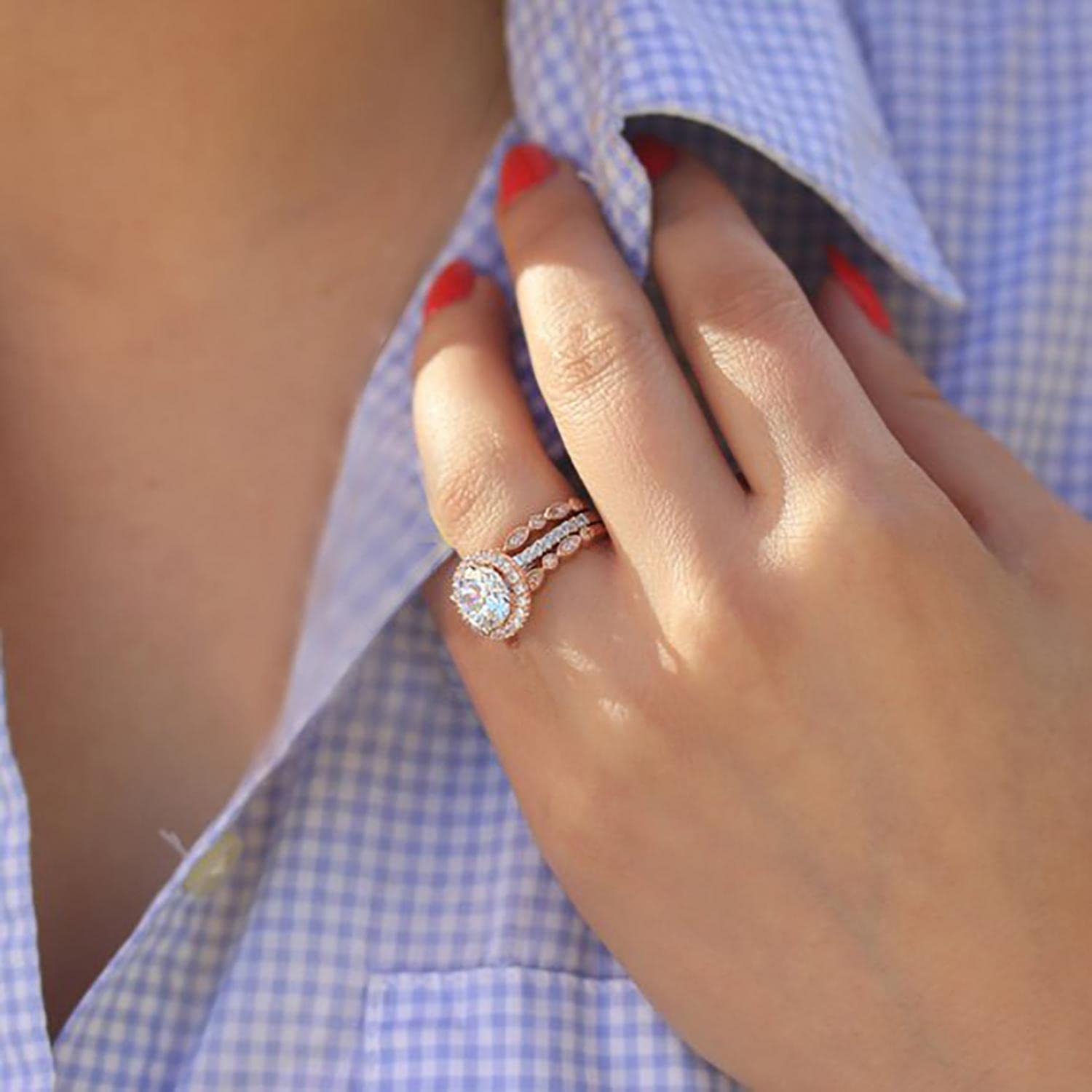3PCS Stackable Rings for Women - Synthetic Diamond & Cubic Zirconia Promise Rings - Elegant Wedding & Party Band Set - Perfect Jewelry Gift for Her (Ideal for Anniversaries, Engagements & Special Occasions)
