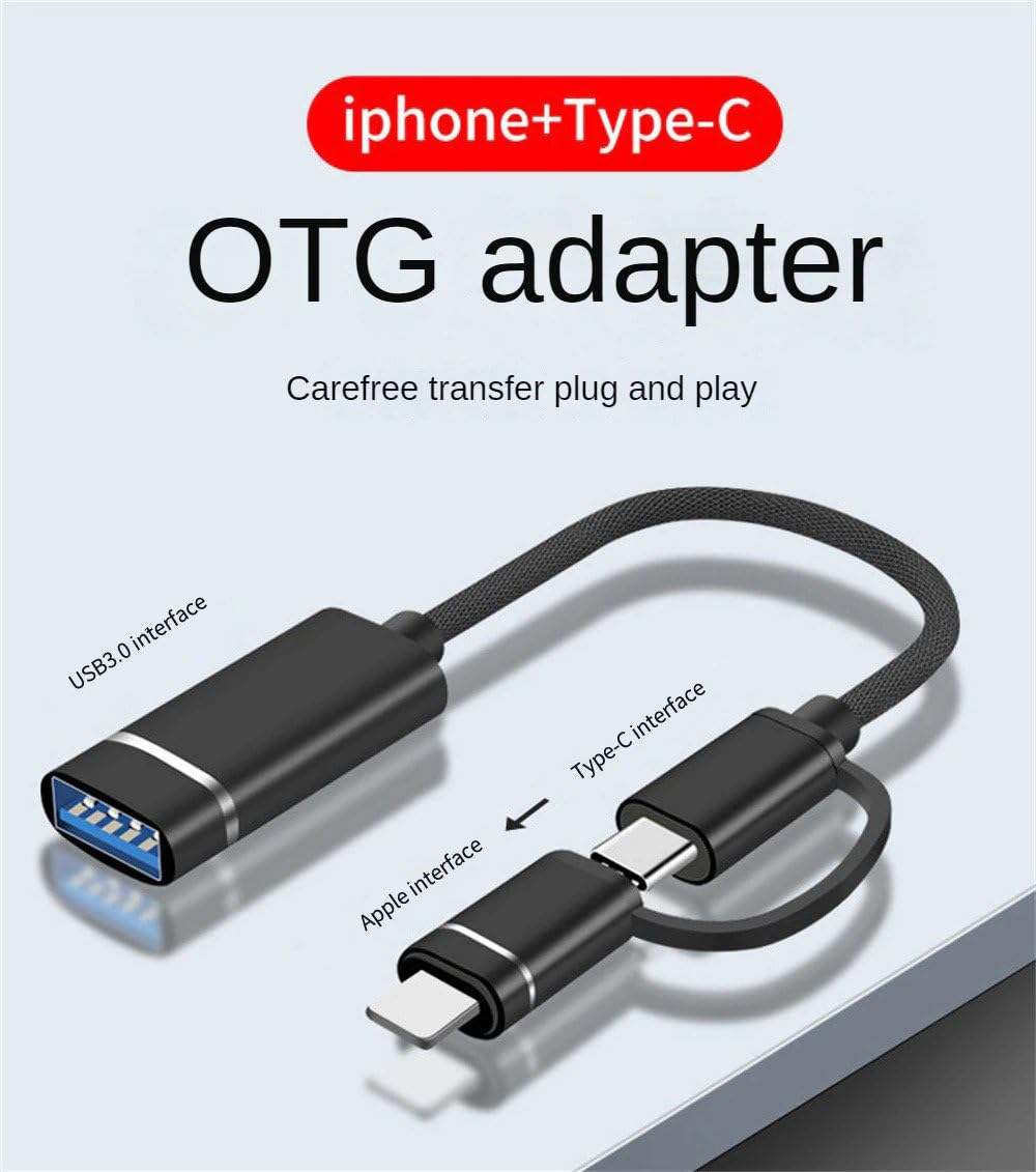 iPro 2-in-1 OTG USB Adapter for iPhone iPad MacBook - USB C & USB 3.0 Data Sync & Charging Cable - Perfect for File Transfer, Photo Backup, and Device Charging