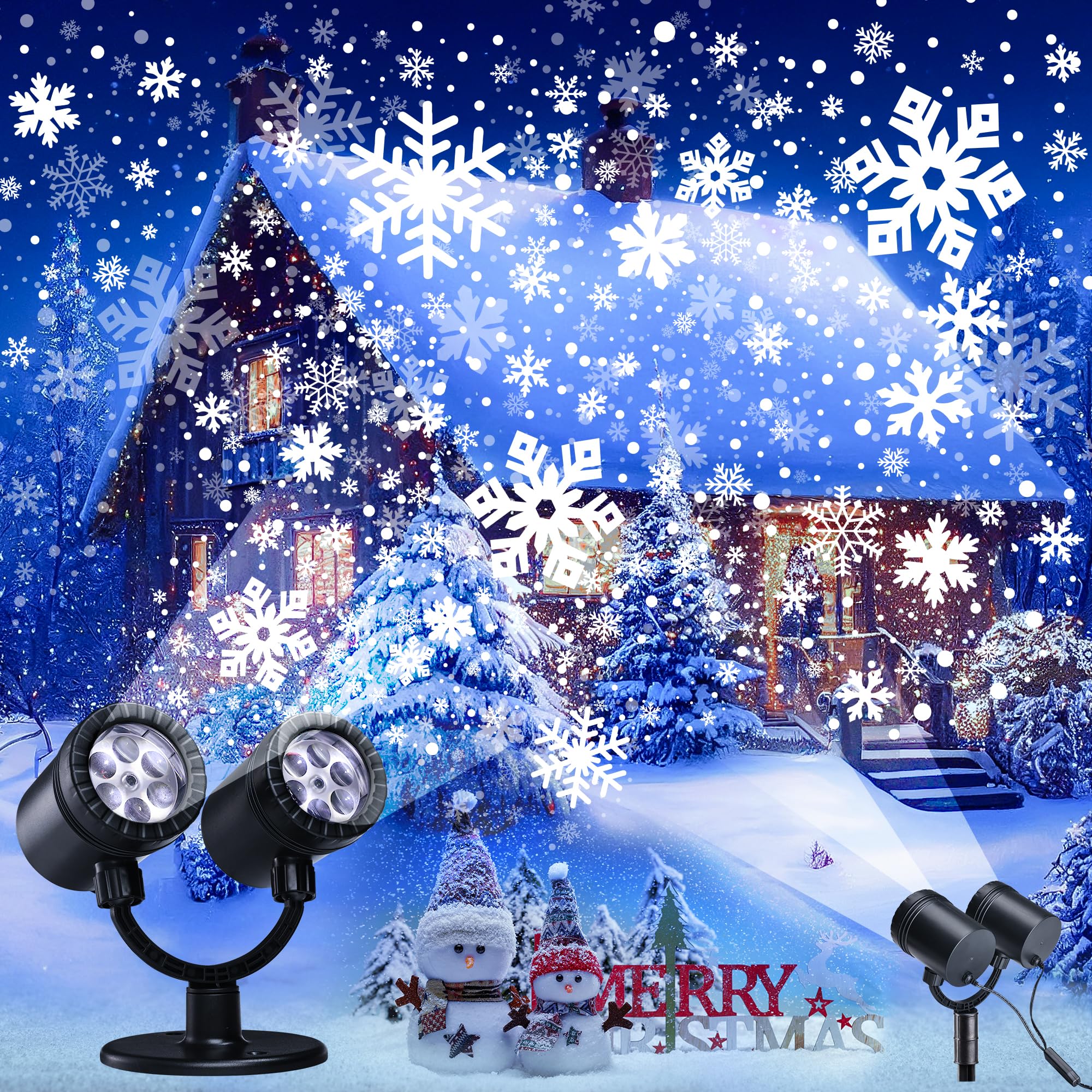 Toodour Snowflake Christmas Projector Lights Outdoor - Double Head Dynamic Snowflake Projector with Timer, Waterproof Holiday Lighting for Yard, Wall & Indoor Decor | Perfect for Christmas, Winter Parties & Festive Home Decoration